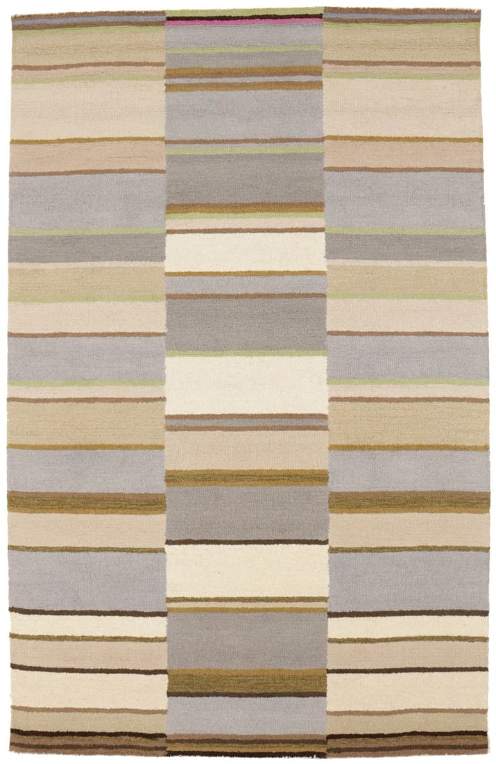 Hand-Tufted Multicolored Stripes 5X8 Modern Wool Rug Office Studio Carpet Hand-Knotted: Hand-Tufted Multicolored Stripes 5X8 Modern Wool Rug Office Studio Carpet Hand-Knotted Hand-tufted in vibrant multicolored stripes, this modern wool rug boasts a high pile height and thick, plush text