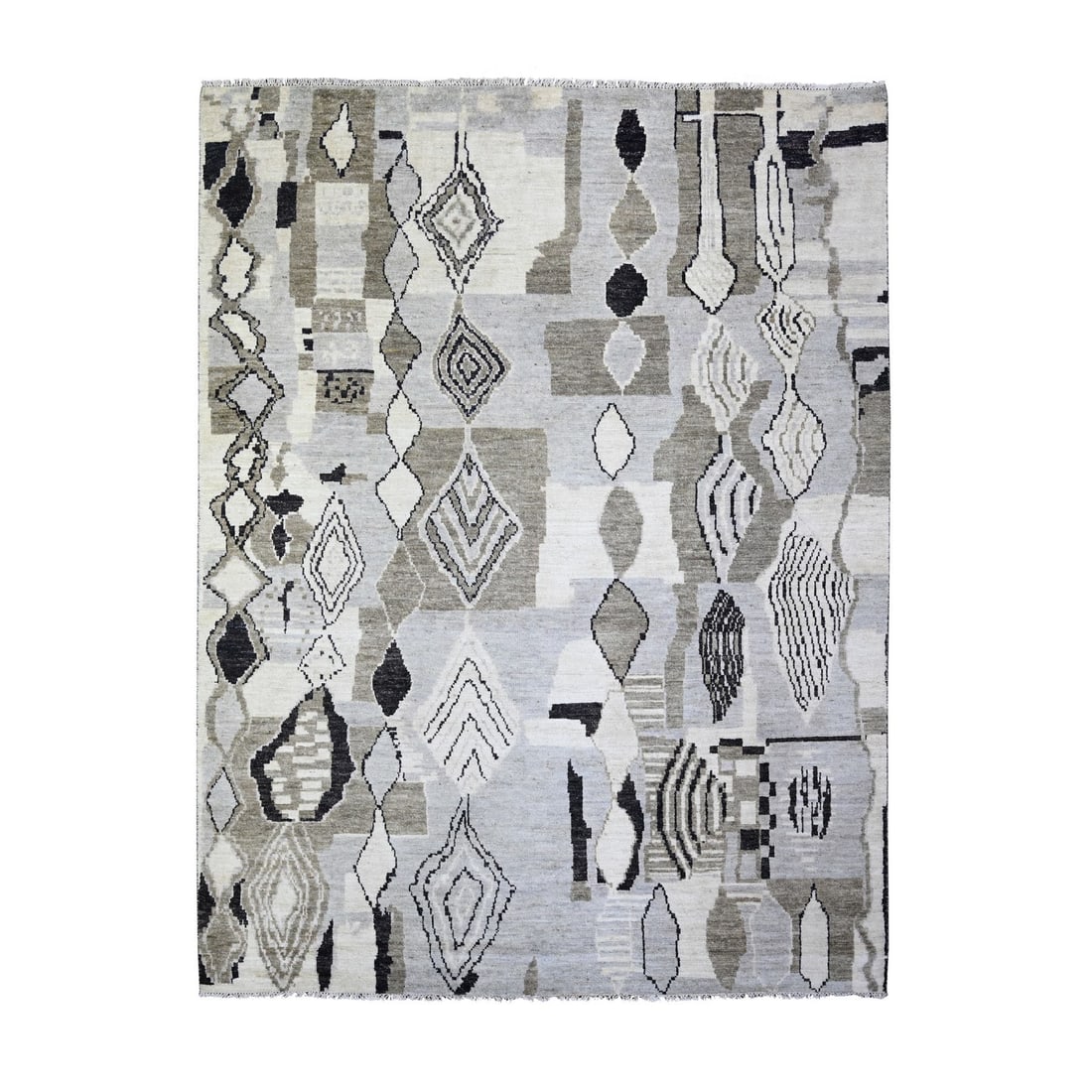 7'4"x9'6" Ivory Wool Hand Knotted Beni Ourain Moroccan Berber Design Rug: 7'4"x9'6" Ivory Wool Hand Knotted Beni Ourain Moroccan Berber Design Rug 7'4"x9'6" Ivory Wool Hand Knotted Beni Ourain Moroccan Berber Design Rug - A stunning example of traditional Afghan craftsmansh