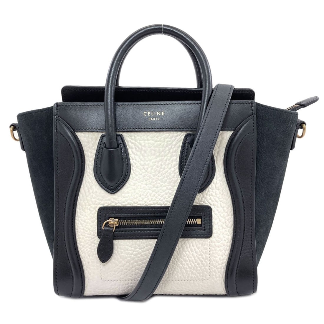 Celine Luggage Nano 2 Way Handbag Calf: Celine Luggage Nano 2 Way Handbag Calf Black Calf Leather Celine Luggage Nano 2 Way Handbag. This sleek and versatile handbag boasts a classic design with a modern twist, featuring a durable black cal