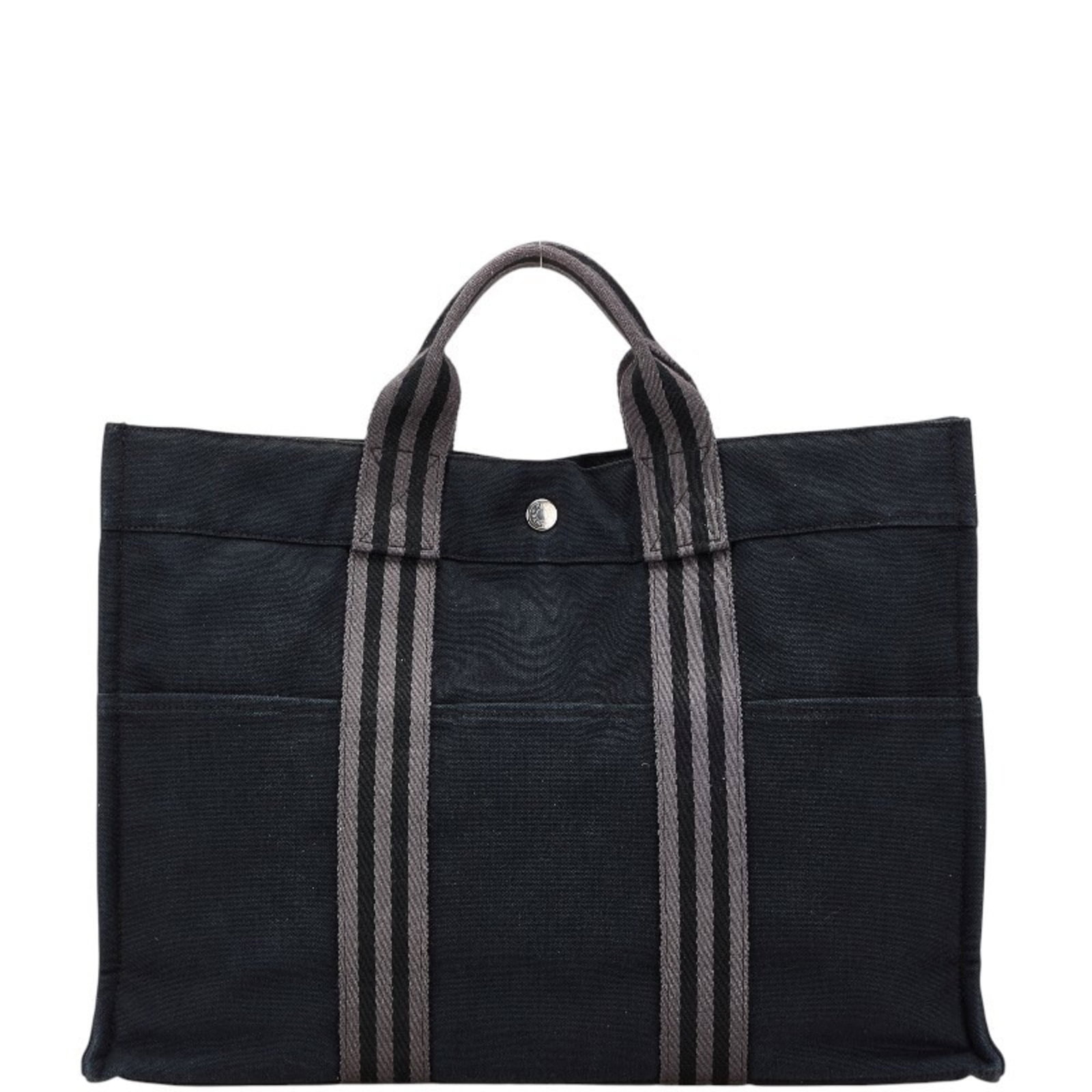 Handbag Hermes Tote Canvas: Handbag Hermes Tote Canvas Canvas Handbag from the Hermes Fourre Tout Line, featuring a classic black and gray design. Made from high-quality canvas material, this tote bag measures 30.5cm x 42cm x 10