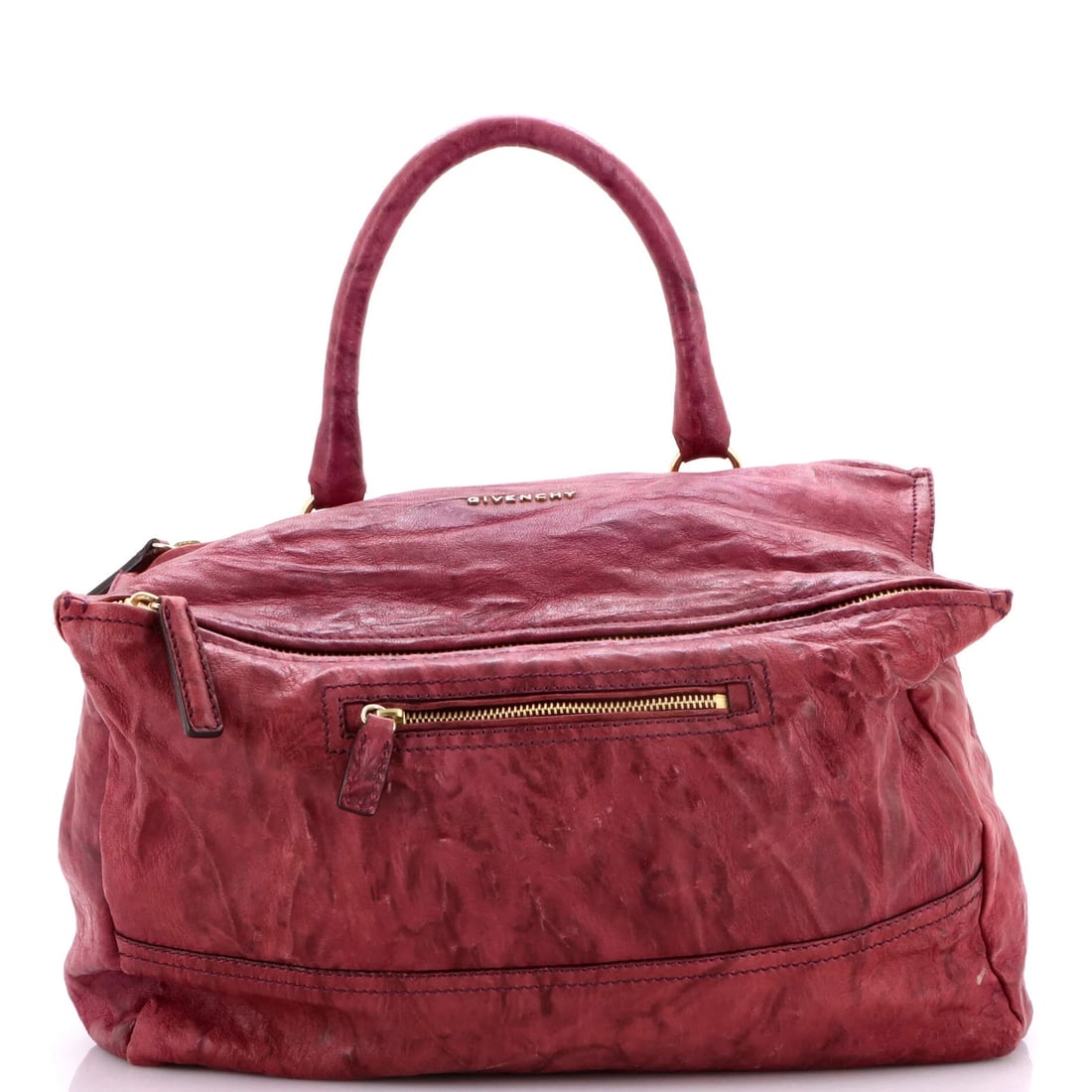 Pandora Bag Large Distressed Leather Givenchy: Pandora Bag Large Distressed Leather Givenchy Purple Givenchy Pandora Bag Large Distressed Leather Satchel with Gold Hardware. Measuring 9.5" tall, 15" wide, and 6.5" deep, this large satchel features