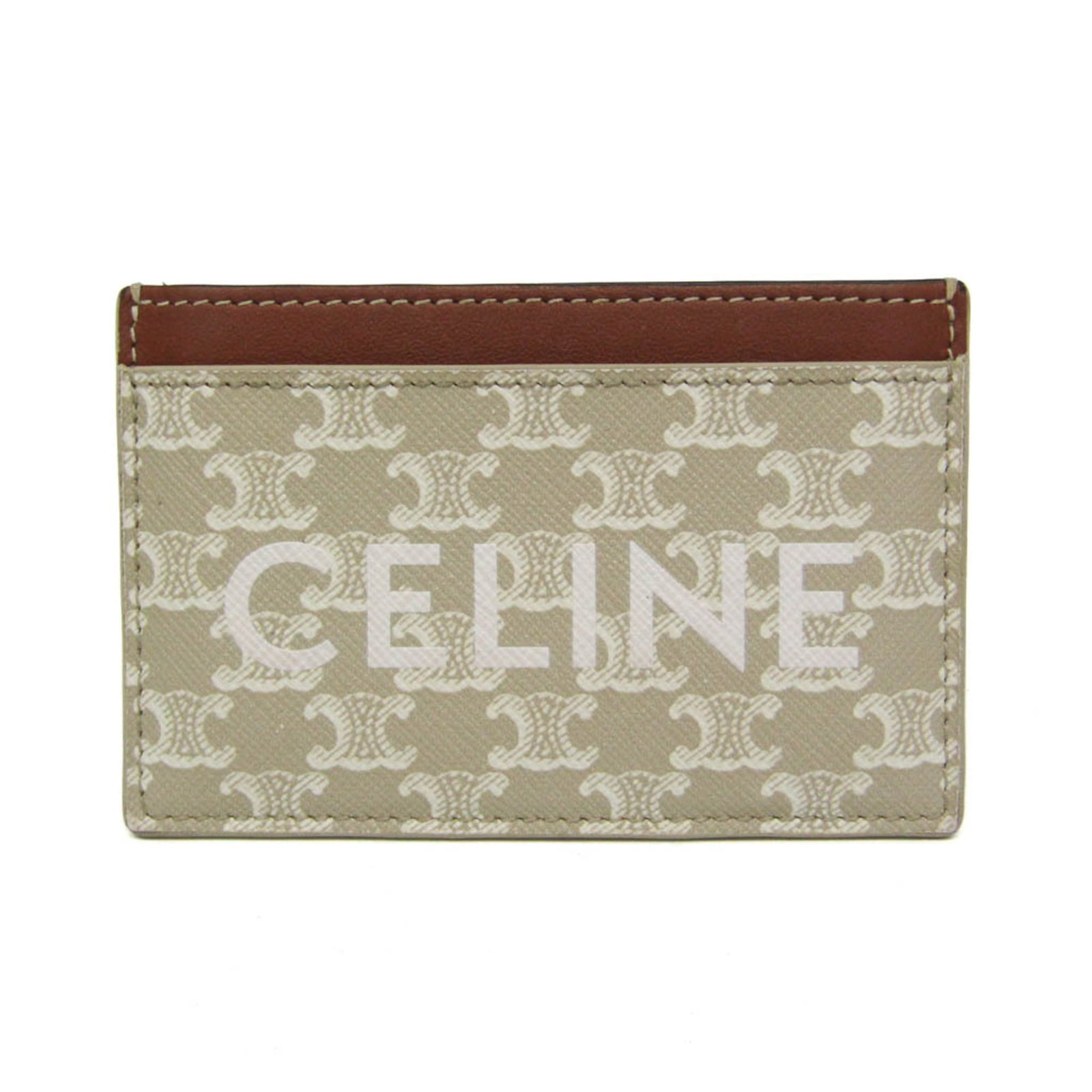 Leather Card Case Celine PVC: Leather Card Case Celine PVC The Celine Triomphe leather card case features a unique blend of PVC and genuine leather, with a classic brown color and light beige accents. This stylish accessory boasts
