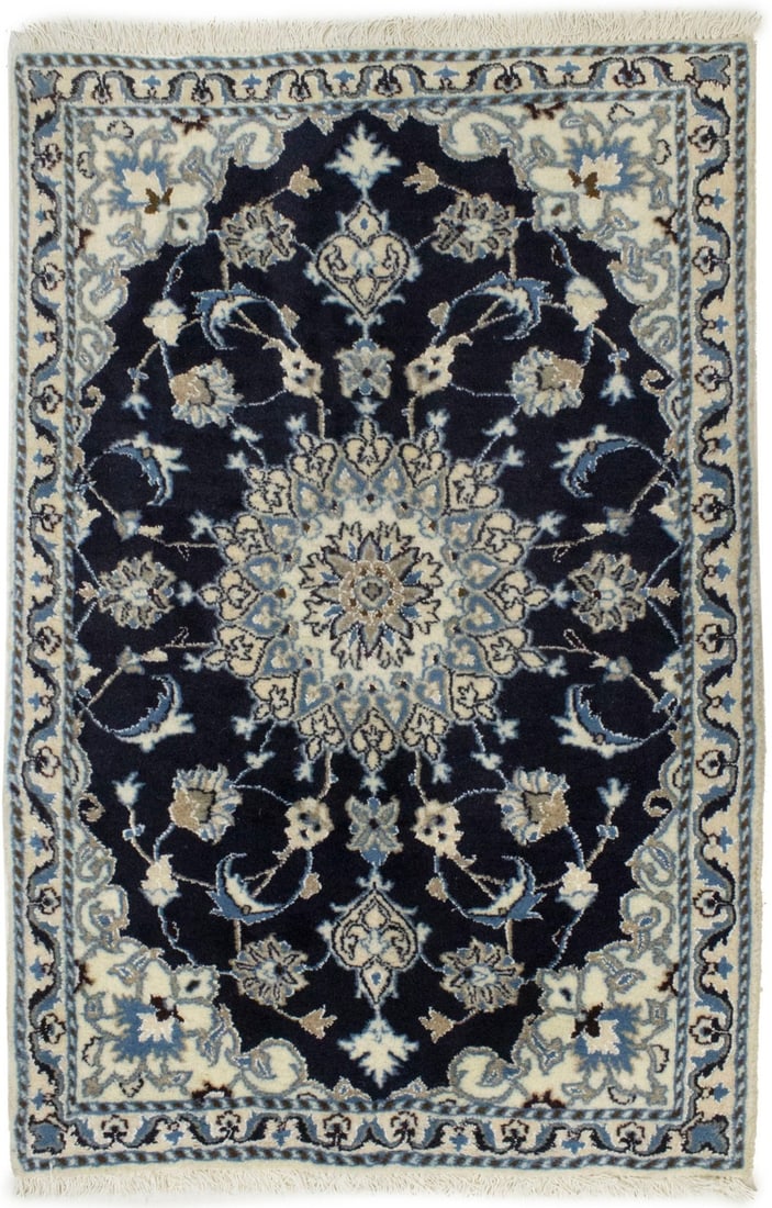Hand-Knotted 3X4'5 Oriental Rug Small Plush Classic Floral Style Decor Carpet Hand-Knotted: Hand-Knotted 3X4'5 Oriental Rug Small Plush Classic Floral Style Decor Carpet Hand-Knotted Hand-knotted with precision, this 3x4'5 Oriental rug boasts a classic floral design in soothing navy cream bl
