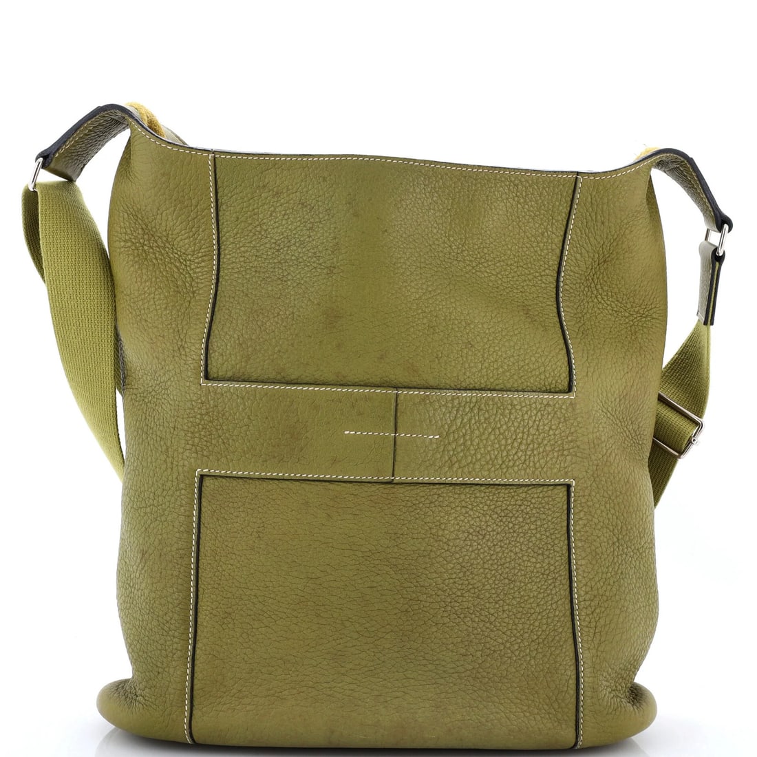 Sac of good news bag leather from Hermes: Sac of good news bag leather from Hermes Heavy stains and scuffs cover the exterior of this Herm?s Sac Good News Bag, giving it a worn, exotic look. The green leather interior features raw edges, addi