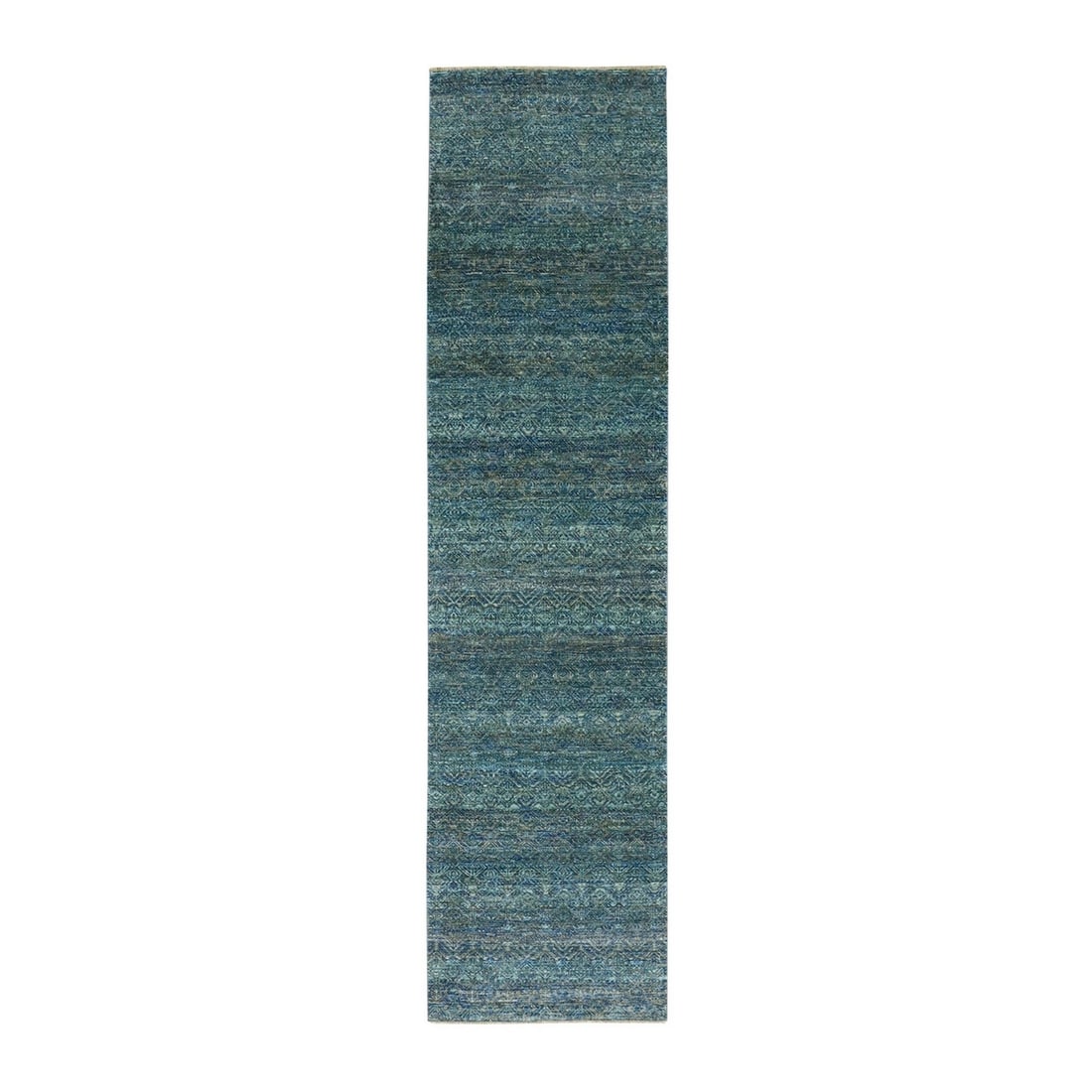 2'6"x10'1" Green Hand Knotted Kohinoor Herrita 100% Wool Oriental Rug: 2'6"x10'1" Green Hand Knotted Kohinoor Herrita 100% Wool Oriental Rug Hand-knotted with precision, this stunning green Herrita-style wool rug boasts an intricate pattern and rich texture. Measuring 2'