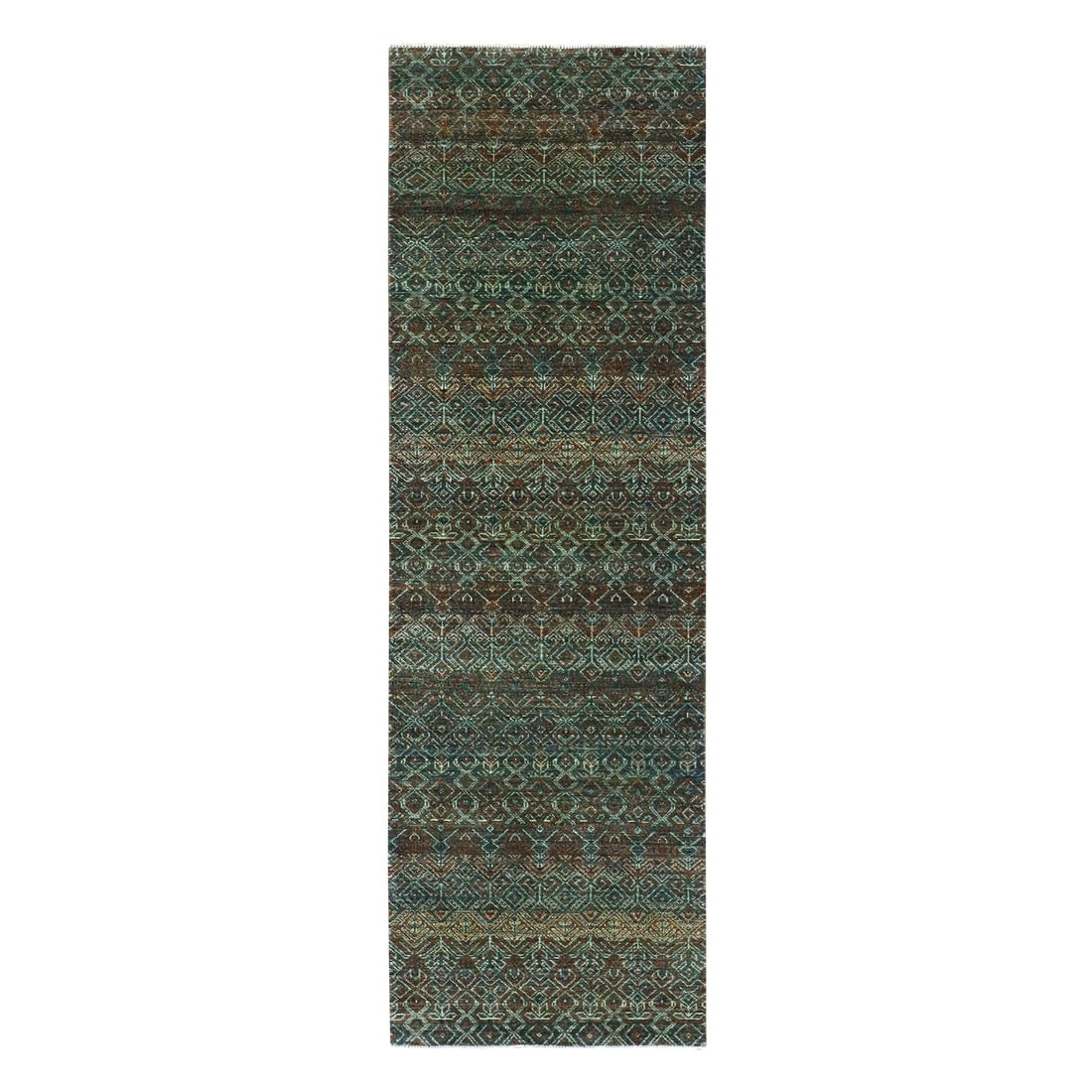 2'6"x8' Brown Hand Knotted Kohinoor Herrita Design 100% Wool Runner Rug: 2'6"x8' Brown Hand Knotted Kohinoor Herrita Design 100% Wool Runner Rug Brown Hand Knotted Kohinoor Herrita Design 100% Wool Runner Rug measures 96" long and 30" wide, featuring a unique brown color a