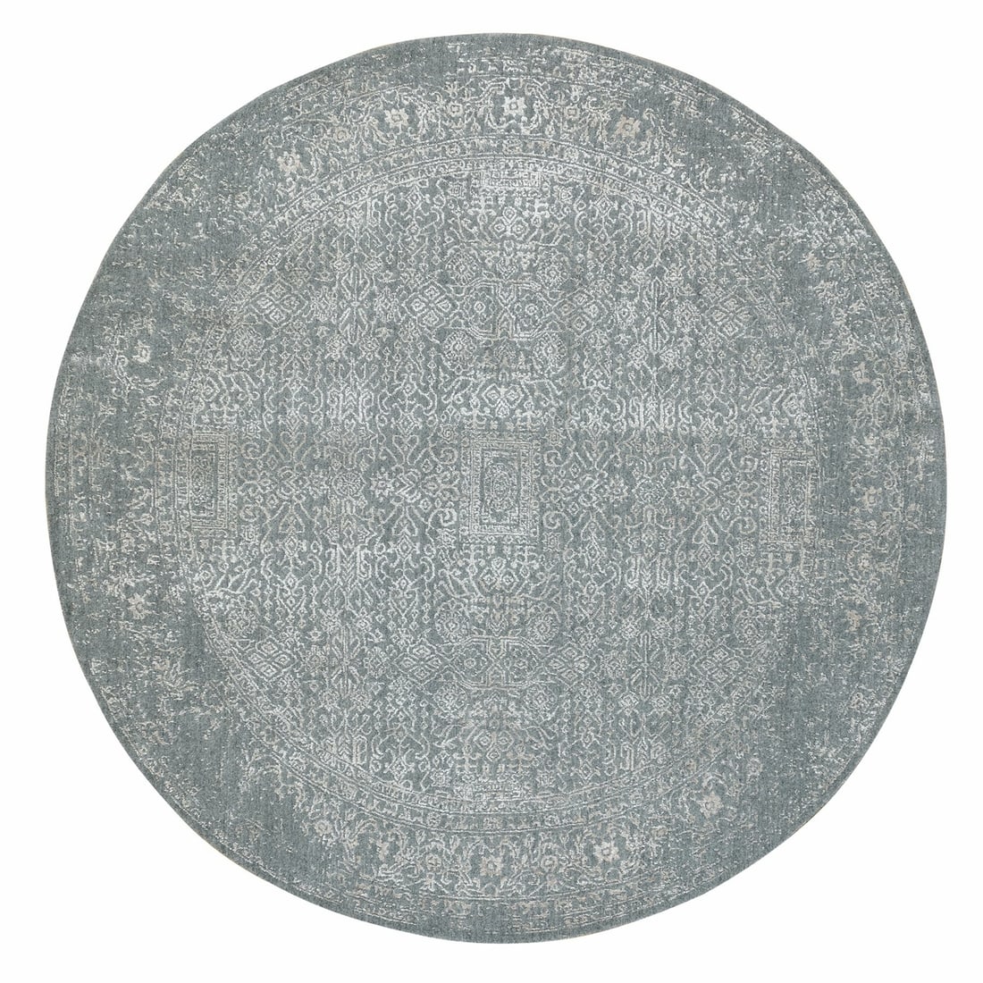 7'10"x7'10" Gray Fine jacquard Hand Loomed Modern Wool and Art Silk Rug: 7'10"x7'10" Gray Fine jacquard Hand Loomed Modern Wool and Art Silk Rug The 7'10"x7'10" Gray Fine jacquard Hand Loomed Modern Wool and Art Silk Rug boasts an impressive size and striking grey color, p