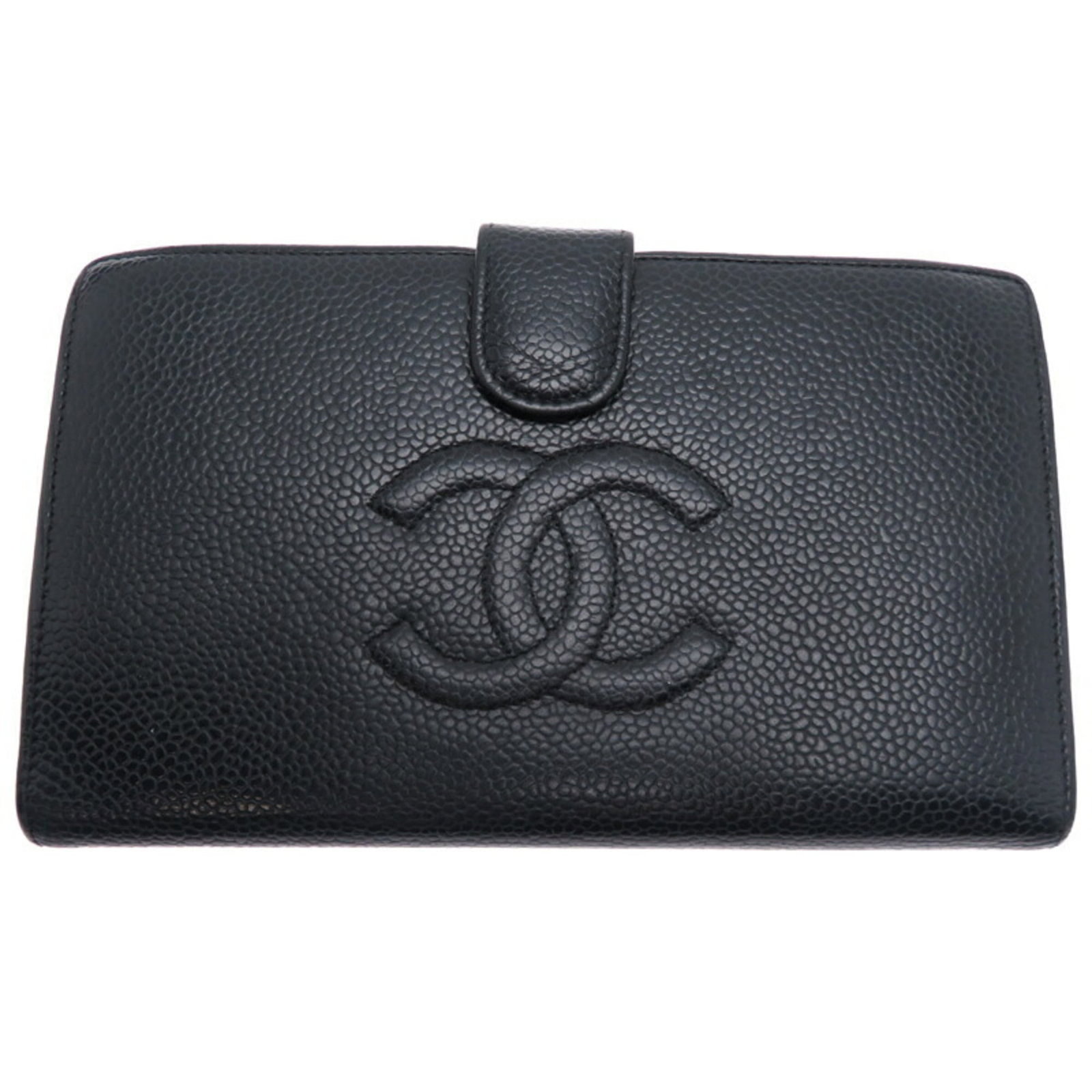Chanel Long Wallet (Bi-Fold) Grained Calfskin: Chanel Long Wallet (Bi-Fold) Grained Calfskin Black Grained Calfskin Chanel Long Wallet (Bi-Fold) with sleek design and classic style, measuring 10cm x 17cm x 2cm. Made from high-quality grained calfs