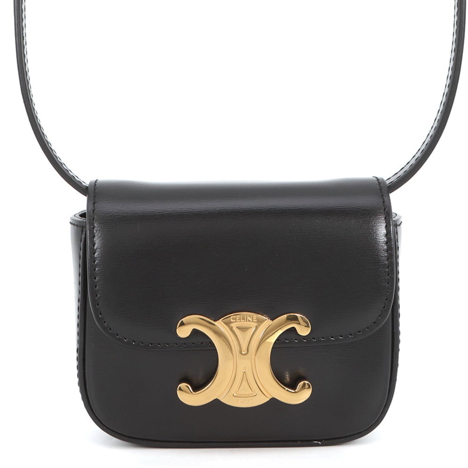 Celine Handbag Shoulder Bag Leather: Celine Handbag Shoulder Bag Leather Black leather Celine shoulder bag with gold hardware, measuring 10cm x 11cm x 4cm. This Italian-made handbag boasts sleek design and premium materials. Its classic 