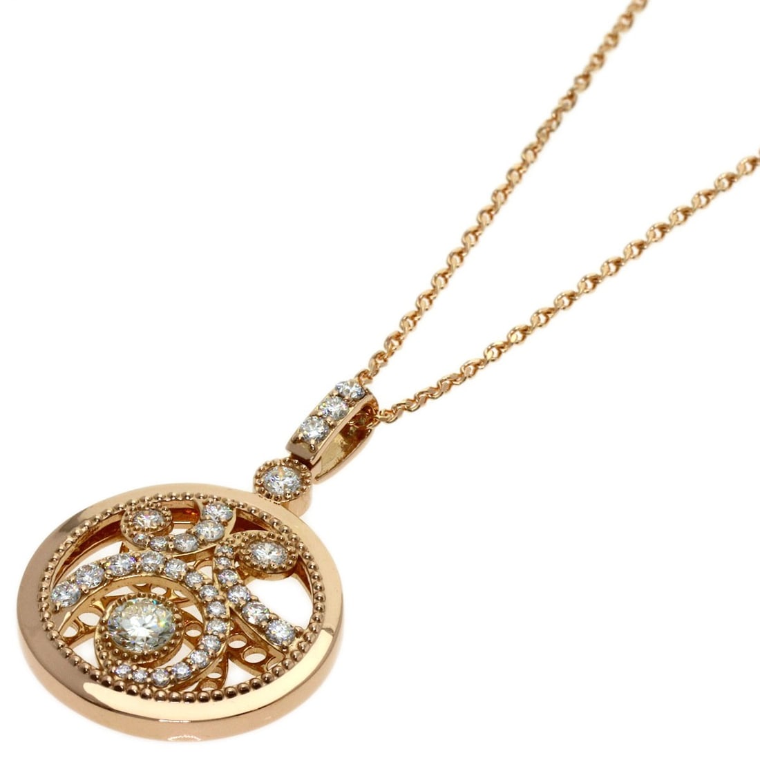0.8Ct Diamond Necklace K18 Pink Gold 7.6G: 0.8Ct Diamond Necklace K18 Pink Gold 7.6G K18 Pink Gold necklace boasts a stunning 0.8ct diamond, expertly set in a high-quality pink gold setting. The elegant design features a total carat weight of