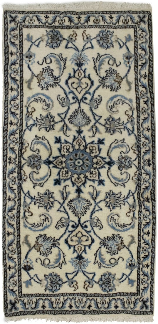 Handmade 2'3X4'6 Nain Oriental Rug Classic Floral Design Plush Wool Carpet Hand-Knotted: Handmade 2'3X4'6 Nain Oriental Rug Classic Floral Design Plush Wool Carpet Hand-Knotted Hand-knotted in plush wool, this beautiful Nain Oriental Rug boasts a classic floral design in cream, beige, blu