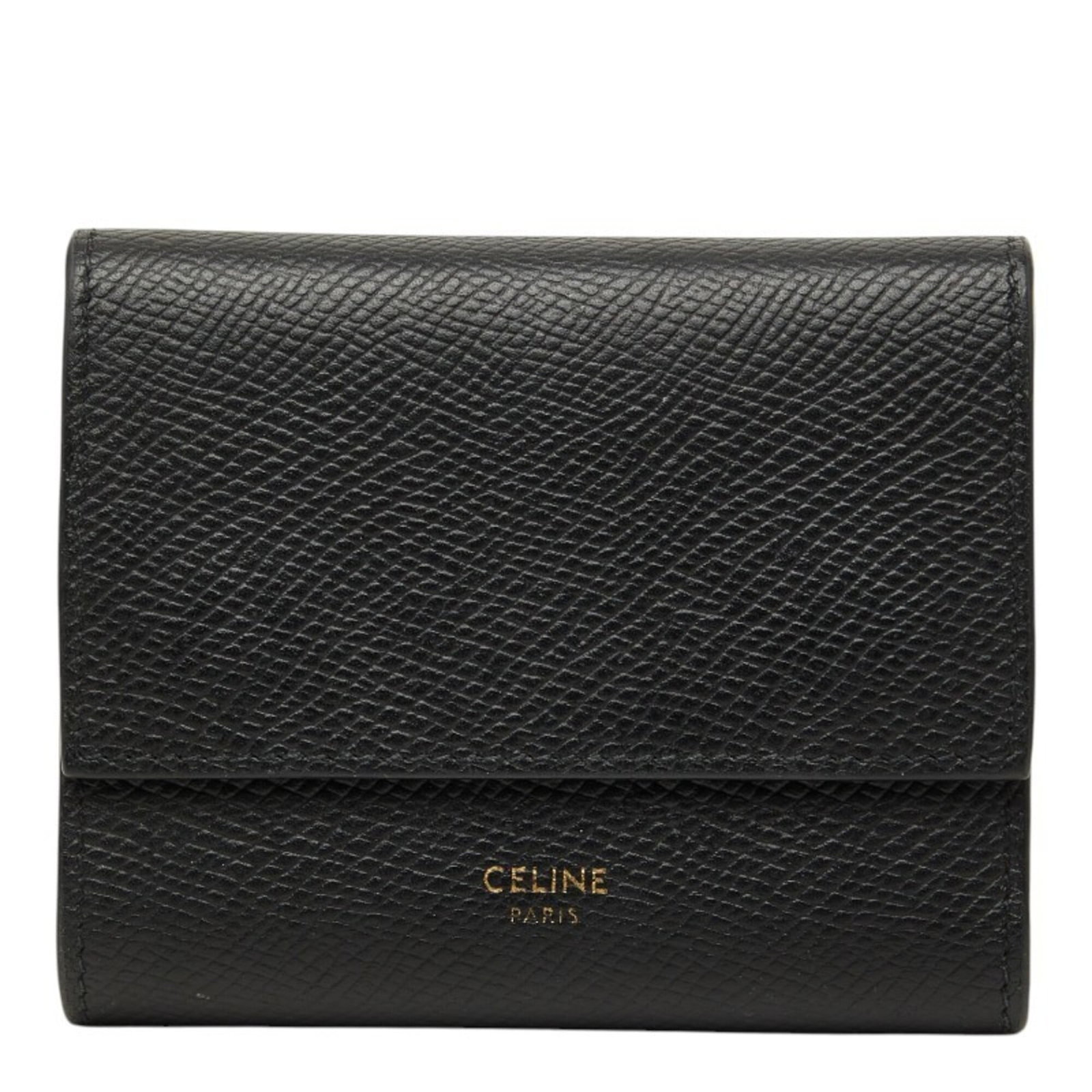 Celine Tri Fold Wallet: Celine Tri Fold Wallet The Celine Tri Fold Wallet boasts sleek black design, measuring 8.5cm x 10.5cm x 3cm, making it a compact and stylish accessory for everyday use. Its tri-fold structure provides