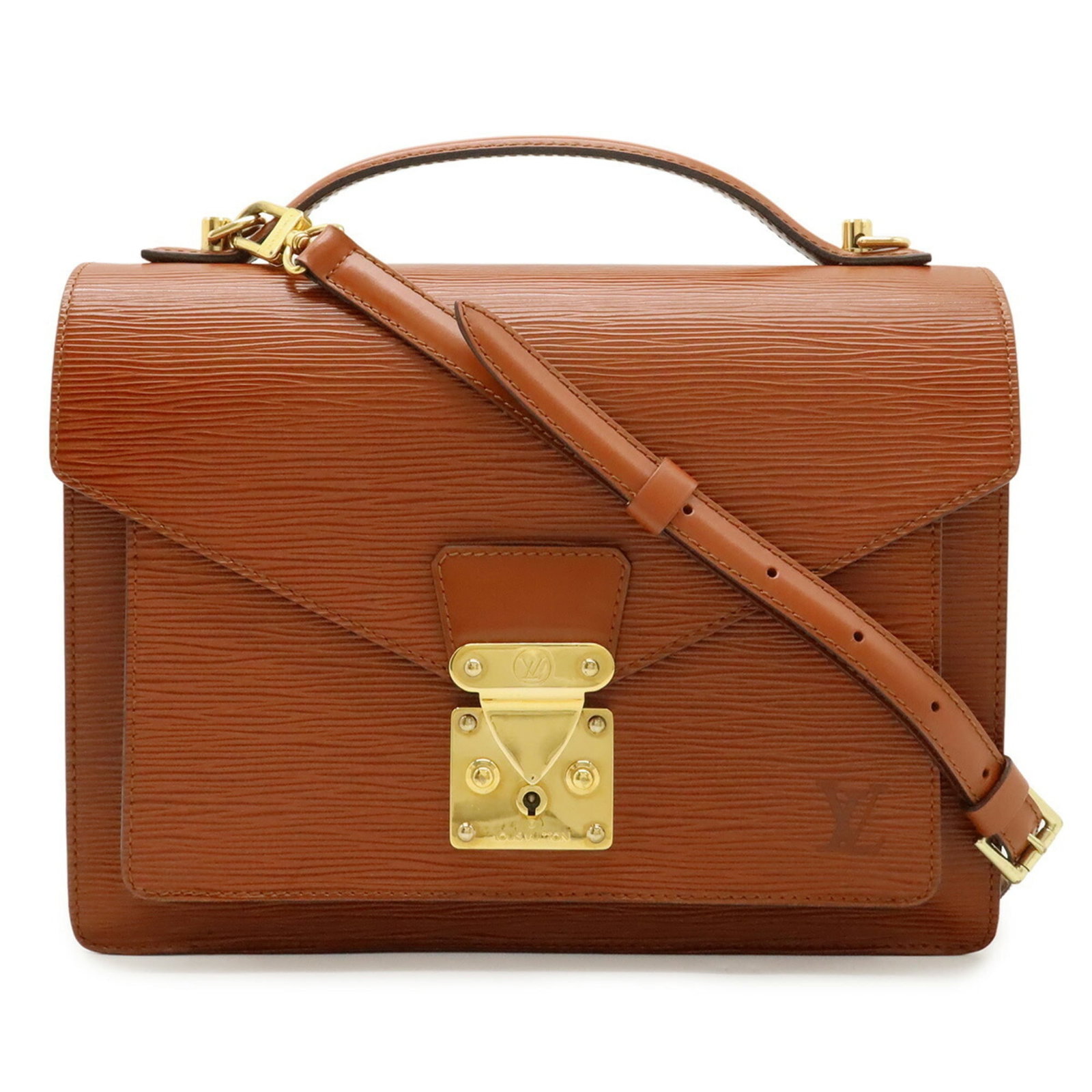 Vuitton Louis Epi Leather Handbag: Vuitton Louis Epi Leather Handbag Louis Vuitton's iconic Epi leather handbag boasts a classic Kenyan brown color and sleek design, measuring 22cm x 27.5cm x 6cm. Crafted from high-quality Epi leather,