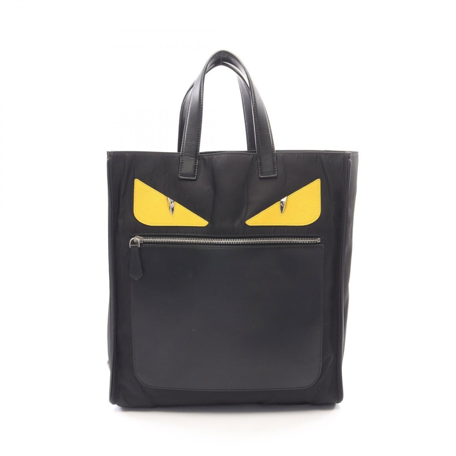 Nylon Leather Fendi Bag Tote: Nylon Leather Fendi Bag Tote Nylon and leather blend gives this Fendi tote bag its unique look, with black and yellow colors standing out. The bag measures 37cm x 34cm x 13cm, making it a compact size