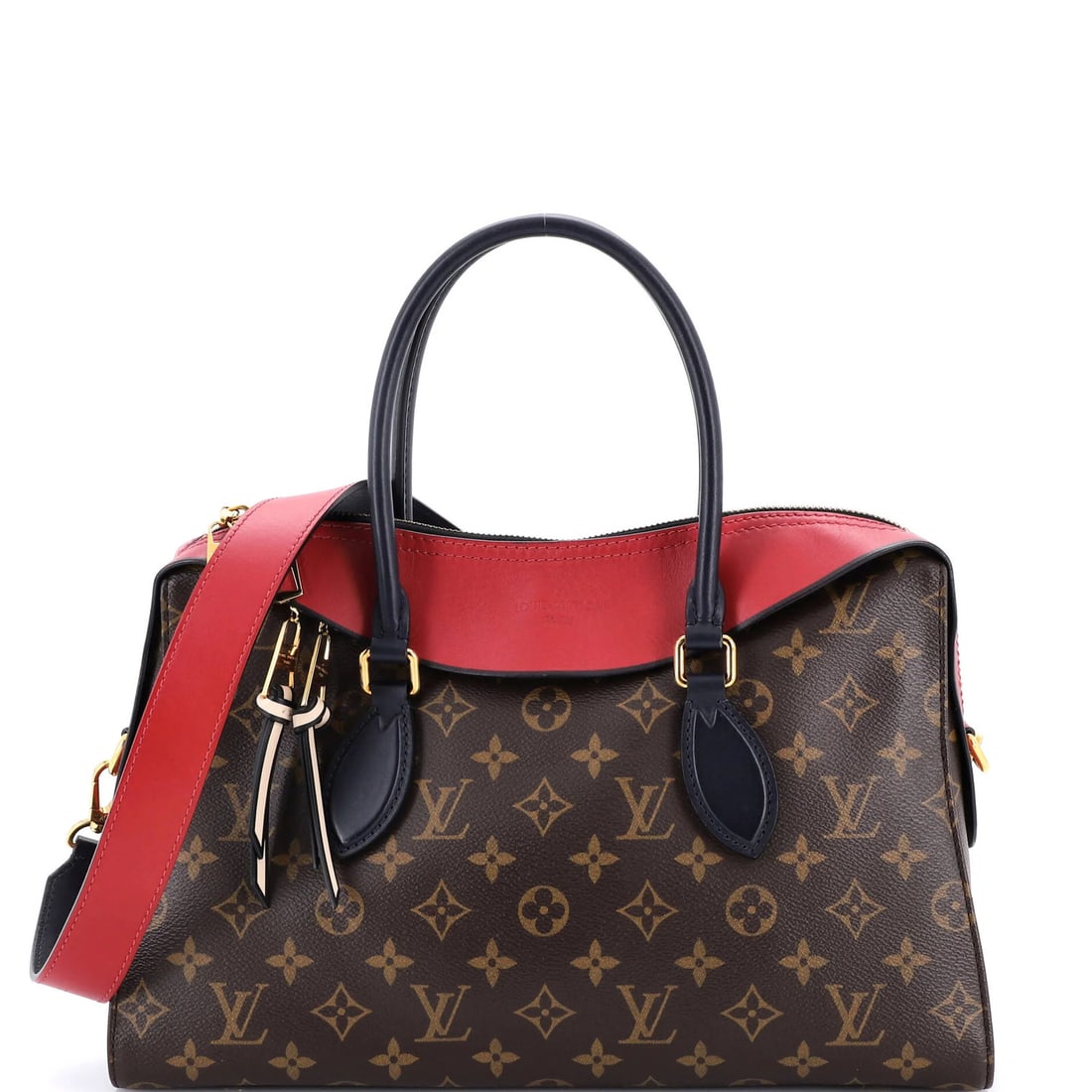 Handbag Canvas Leather Monogram Tuileries Louis Vuitton: Handbag Canvas Leather Monogram Tuileries Louis Vuitton Red Tuileries Louis Vuitton handbag with leather exterior and canvas coated interior, featuring the iconic monogram pattern. This satchel