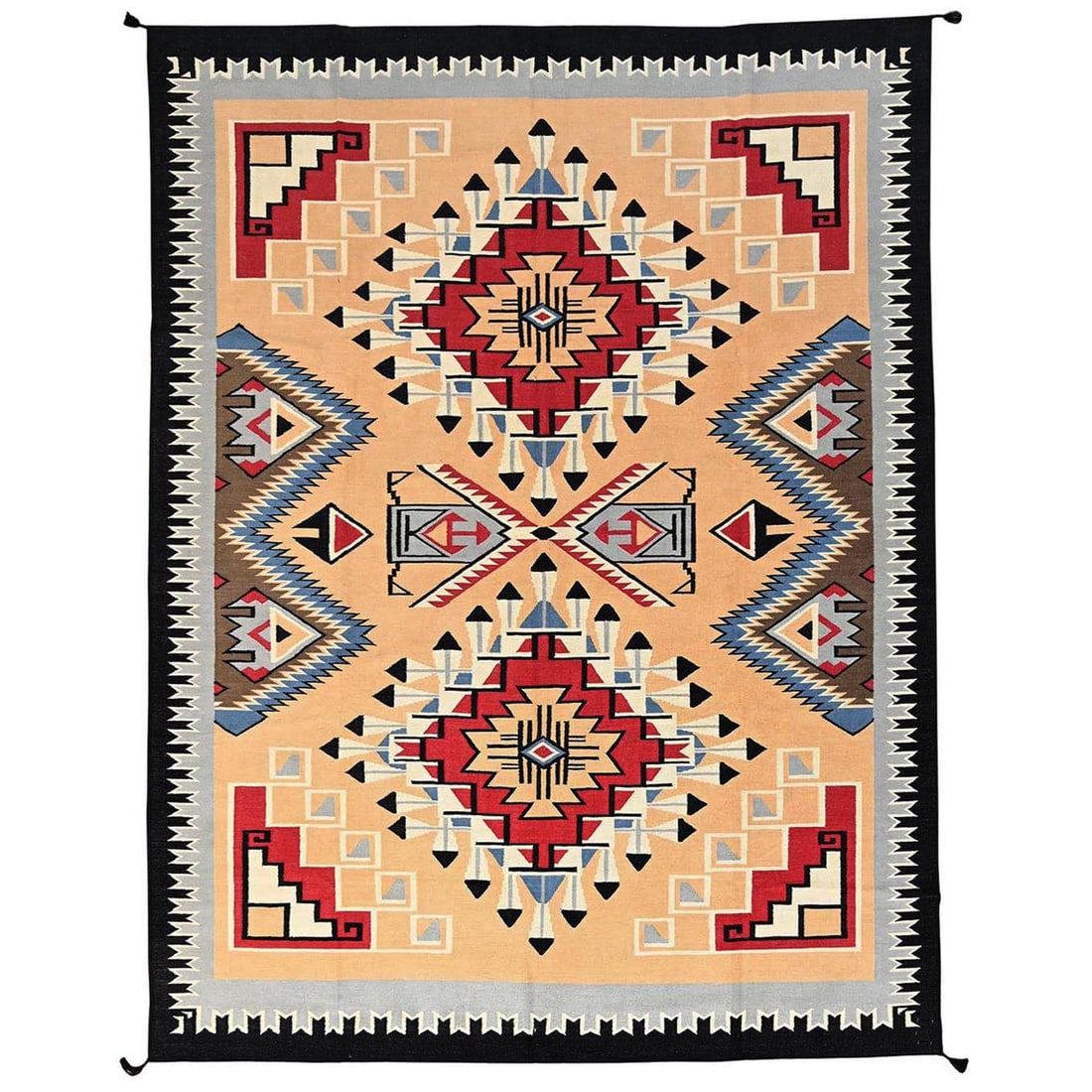 9'2"x12' Peach Hand Woven Rug American Geometric Design Flat Weave Wool (1 of 6)