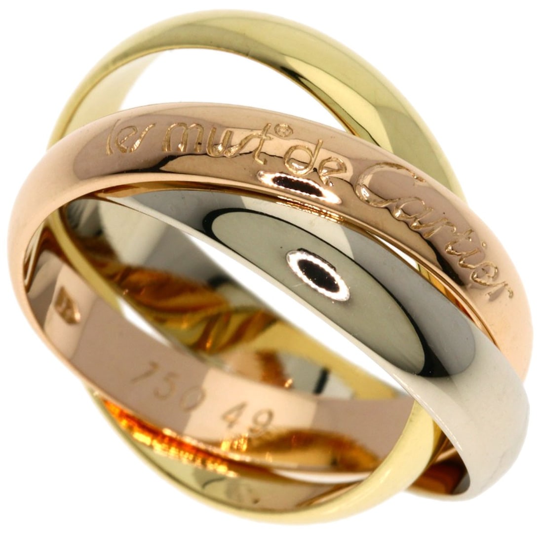 K18 Yellow Gold Trinity Ring Pink Gold #49: K18 Yellow Gold Trinity Ring Pink Gold #49 K18 Yellow Gold Trinity Ring Pink Gold #49 is a striking gold ring featuring the iconic CARTIER design. With its K18 yellow gold material and no main stone, 