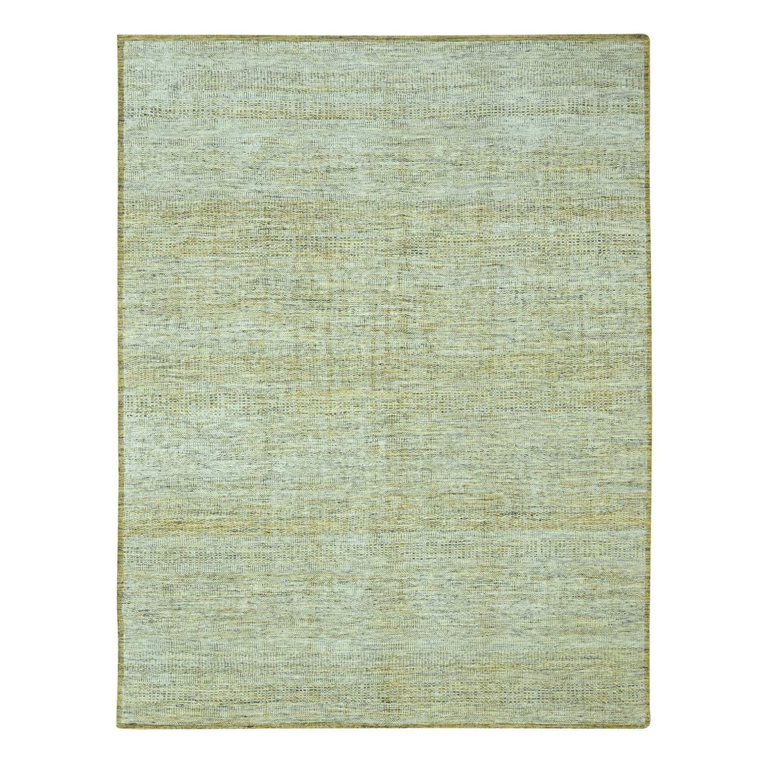 Hand Knotted Rug 10'x14' Yellow Wool Oxidized and Distressed Grass Design: Hand Knotted Rug 10'x14' Yellow Wool Oxidized and Distressed Grass Design Hand-knotted wool rug with a vibrant yellow oxidized and distressed grass design, adding a touch of modern elegance to any ind