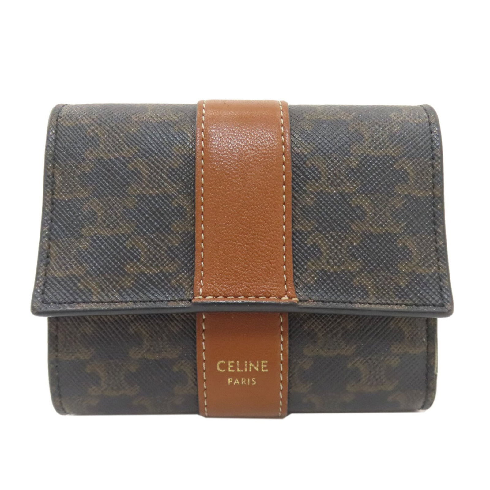 Celine Tri Fold Pvc: Celine Tri Fold Pvc The Celine Tri Fold Pvc features a classic tri-fold design with a durable PVC material and a secure button closure. A convenient inner pocket and multiple card slots provide ample 