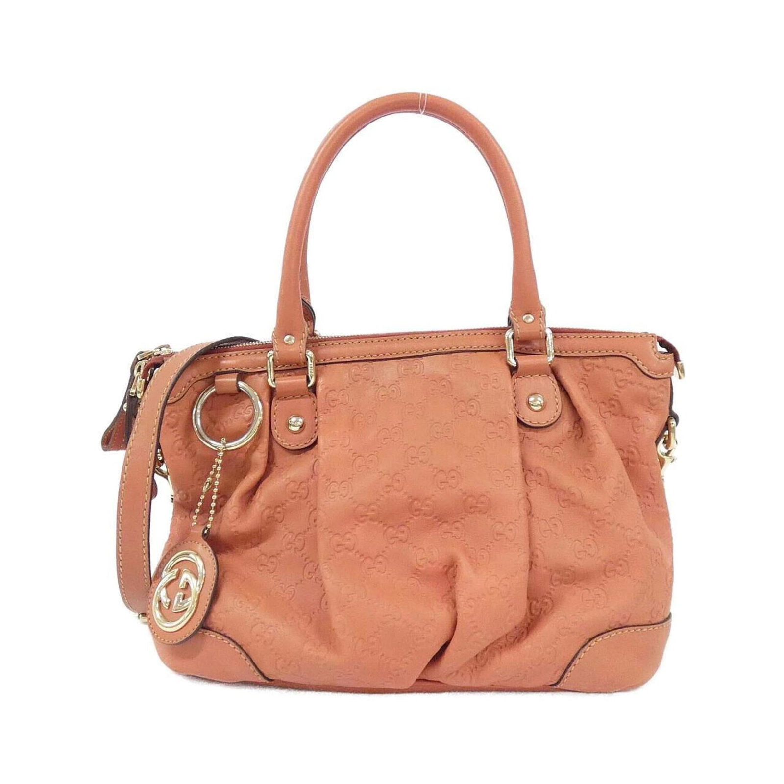 Handbag Leather Gucci: Handbag Leather Gucci Pink Gucci handbag made from high-quality leather, measuring 23cm x 31cm x 13cm. The bag's distinctive color and classic design make it a stylish accessory for women. Its sleek d