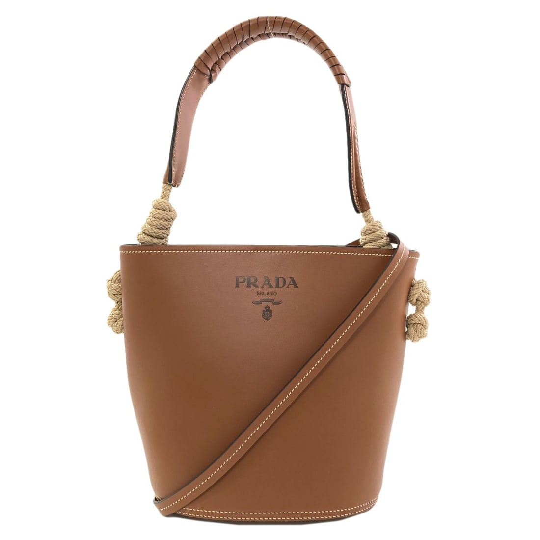 Prada 1Be050 Tambour Bucket Shoulder Bag Calf: Prada 1Be050 Tambour Bucket Shoulder Bag Calf Brown Calf Prada 1Be050 Tambour Bucket Shoulder Bag. This shoulder bag features a signature Tambour design and a classic bucket shape, crafted from high-q