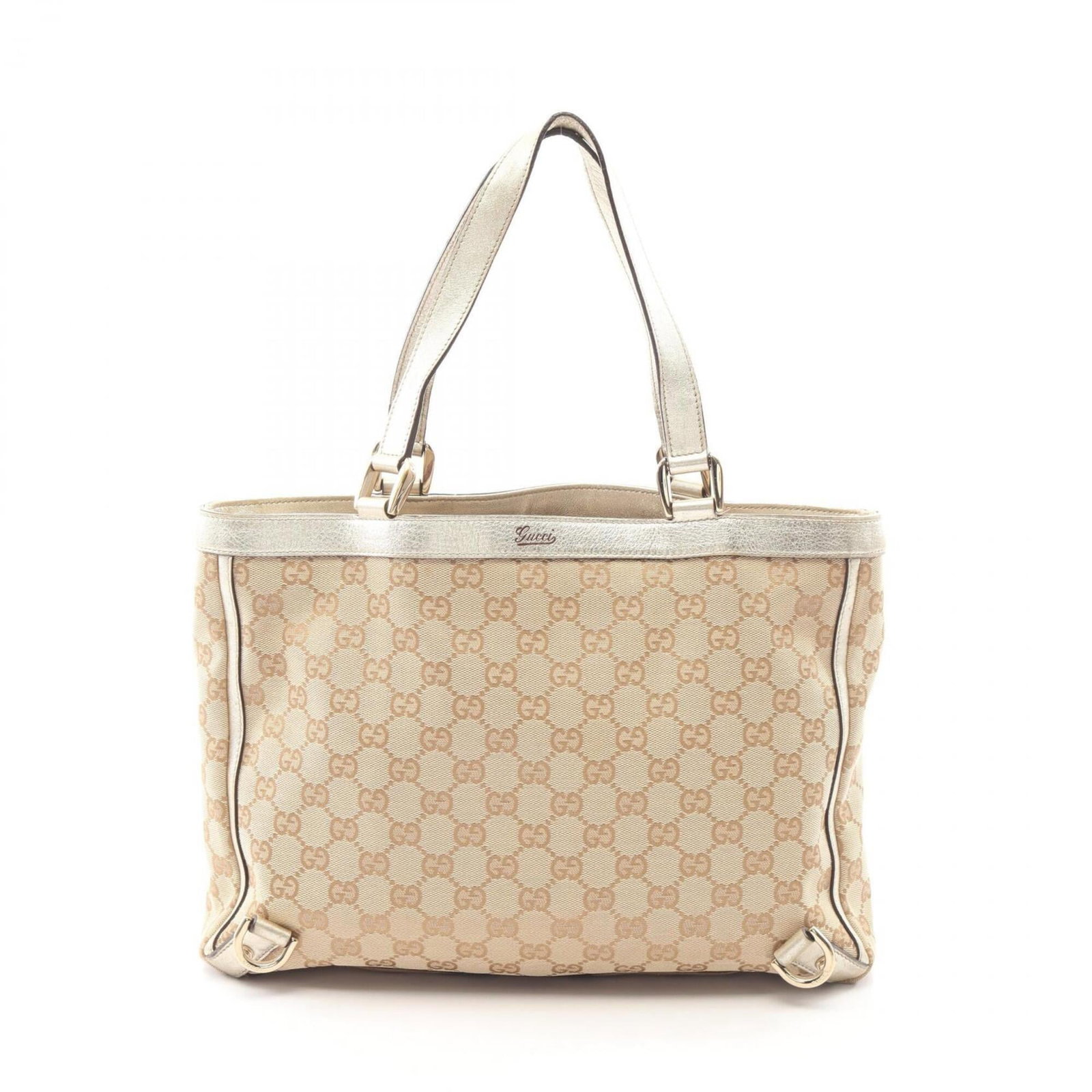 Gucci Handbag Tote Bag Canvas Leather: Gucci Handbag Tote Bag Canvas Leather Canvas and leather combine in this Gucci tote bag, measuring 24cm x 32cm x 9cm. The beige color adds a neutral touch to the design, while the brand's iconic style