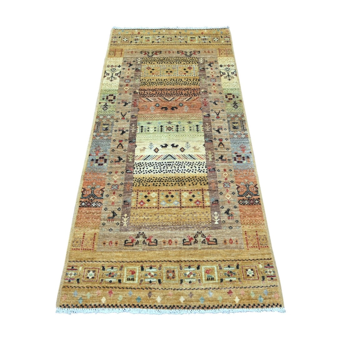 2'9"x5'10" Brown Kashkuli Animal Figurines Hand Knotted Wool Runner Rug: 2'9"x5'10" Brown Kashkuli Animal Figurines Hand Knotted Wool Runner Rug The Kashkuli Animal Figurines Hand Knotted Wool Runner Rug boasts an intricate, hand-knotted design featuring a striking animal 