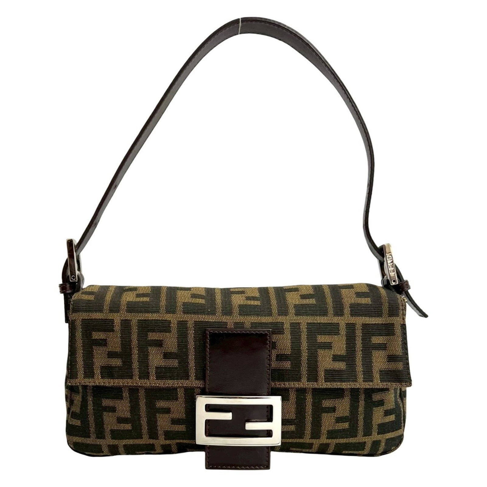 Handbag canvas leather shoulder bag by Fendi: Handbag canvas leather shoulder bag by Fendi Canvas and leather come together in sleek black and brown designs, defining the Fendi shoulder bag's modern aesthetic. This compact, 14.5cm x 26cm x 4cm to