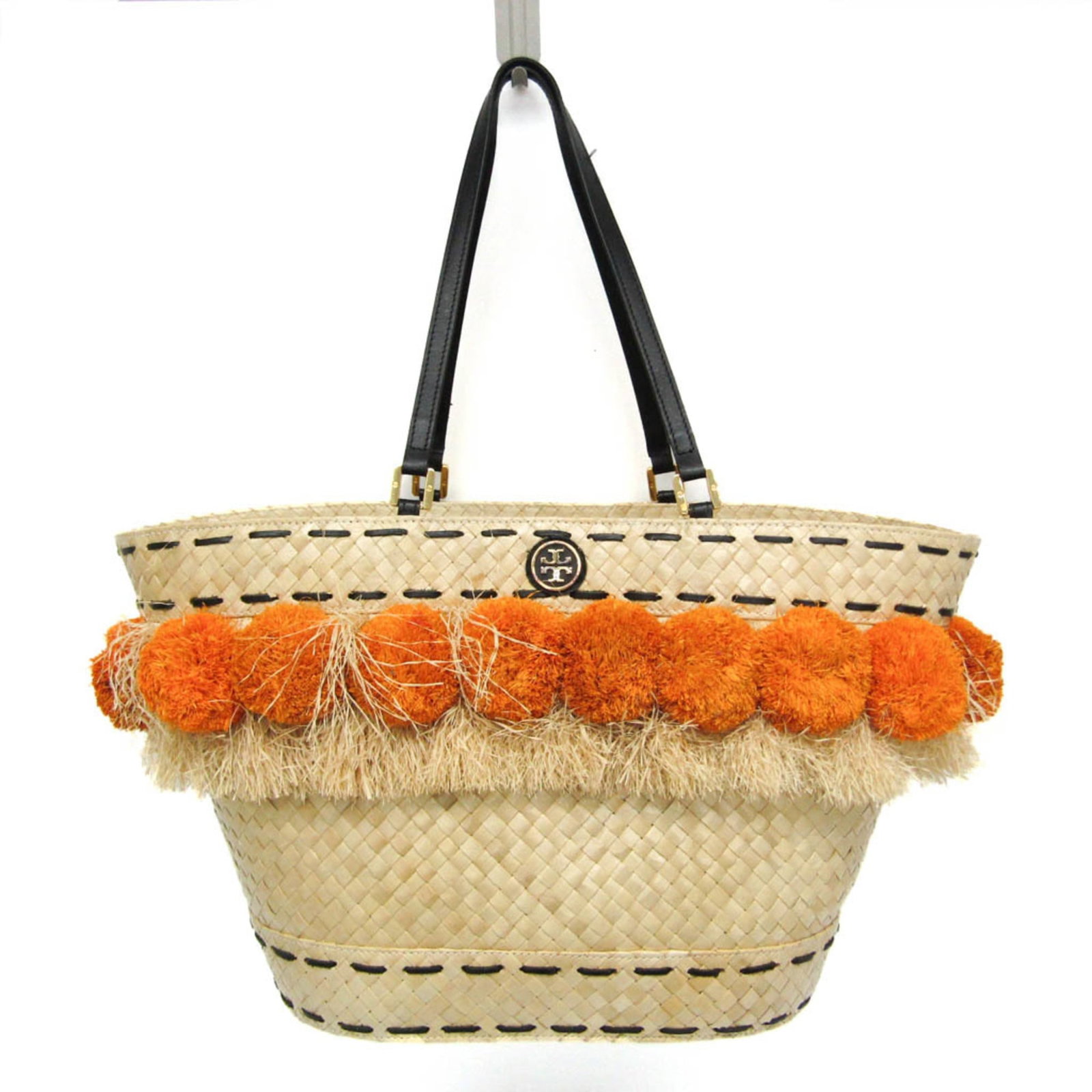 Straw Rattan Leather Tory Burch Basket Tote Bag (1 of 19)