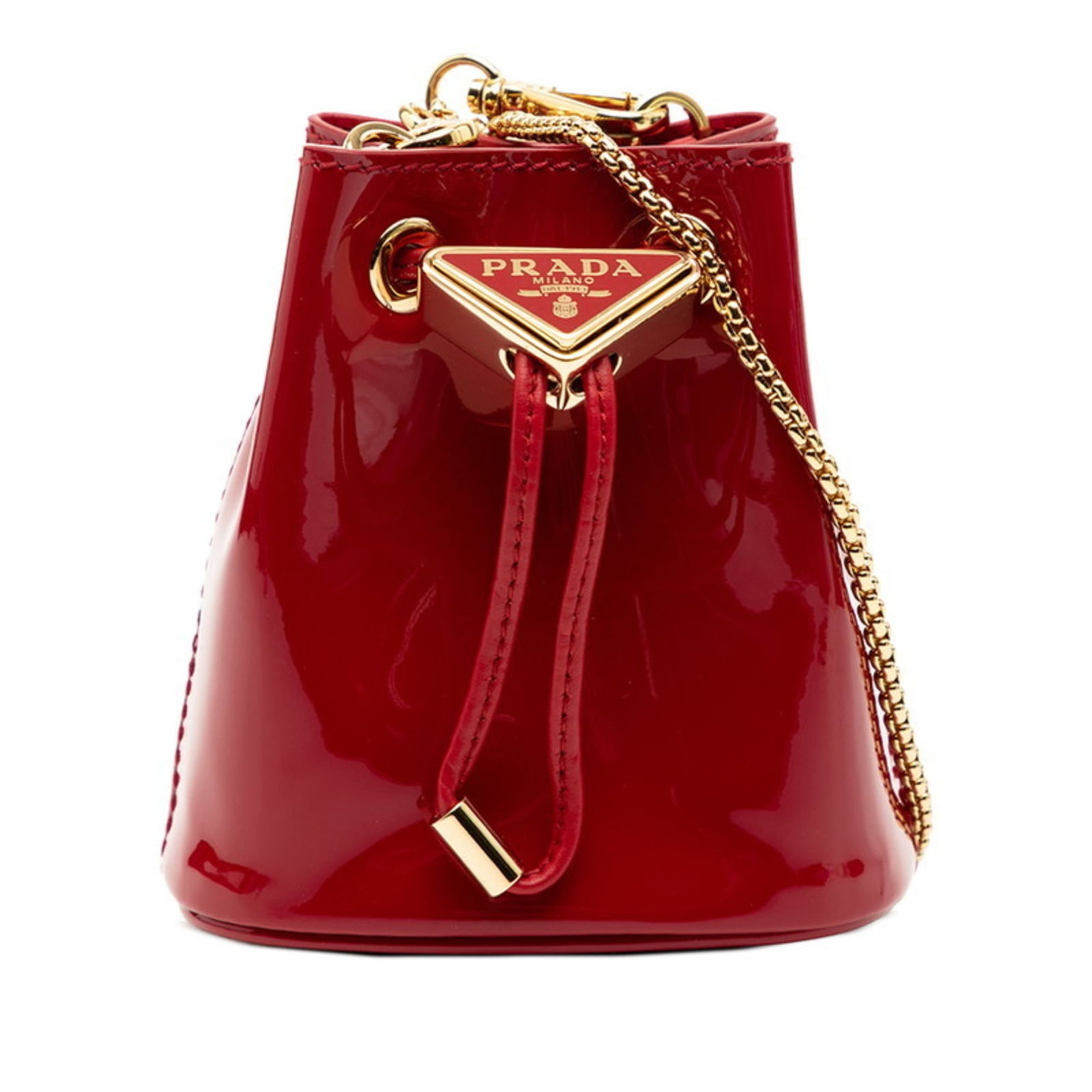 Pouch bag patent leather shoulder Prada: Pouch bag patent leather shoulder Prada Patent leather shoulder bag in red color, featuring a sleek and modern design. Made from high-quality patent leather, this Prada pouch bag measures 10cm x 9cm x
