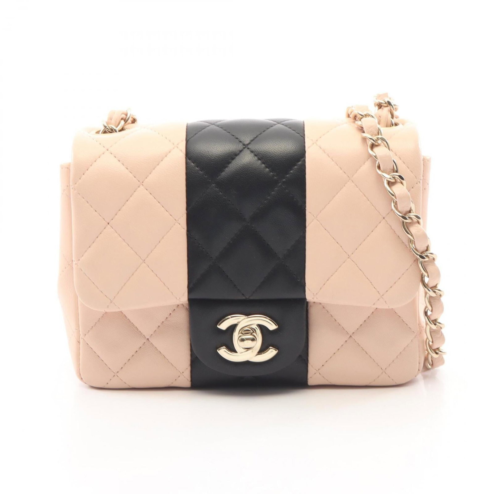 Chanel Handbag Shoulder Bag Leather: Chanel Handbag Shoulder Bag Leather Black and pink lambskin leather Chanel shoulder bag with classic design, measuring 13cm x 17cm x 8cm. This stylish handbag features a timeless look that suits vario