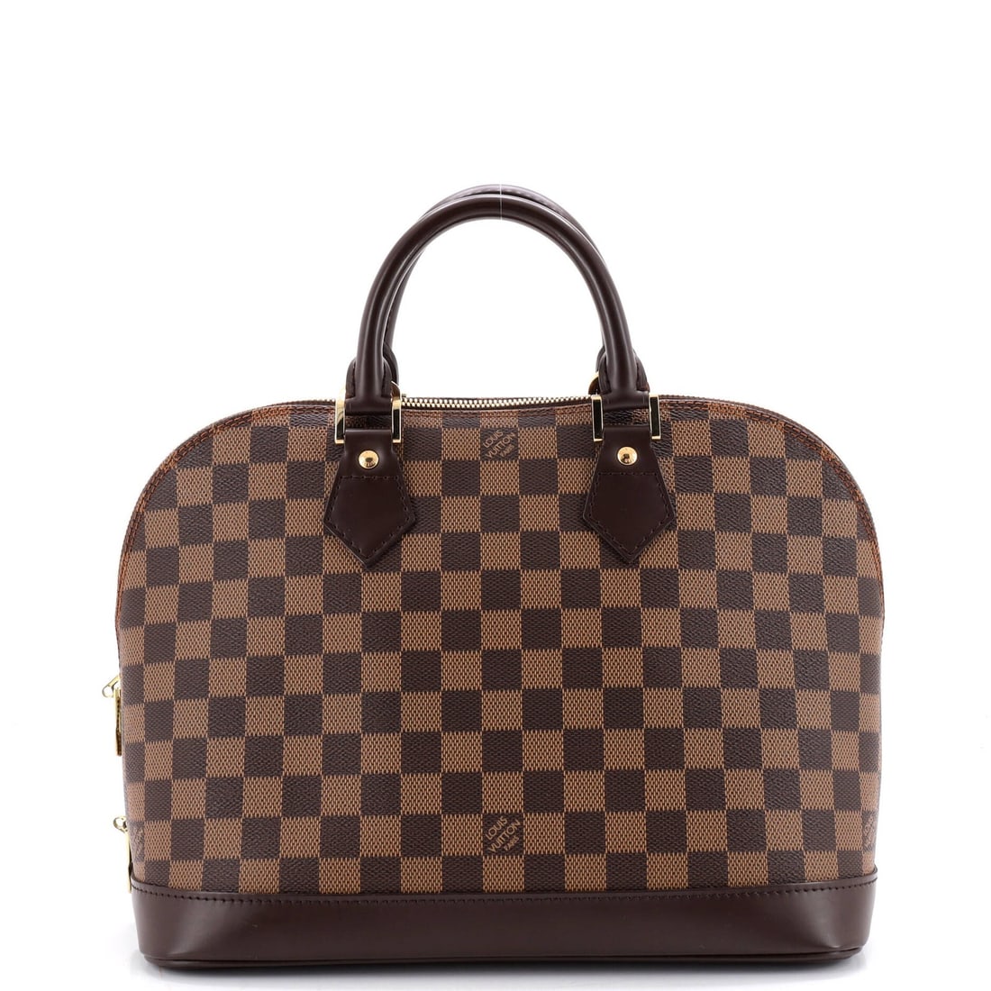 Vuitton Vintage Handbag Alma Louis Damier: Vuitton Vintage Handbag Alma Louis Damier Brown Louis Vuitton Alma handbag in Damier PM canvas coated leather exterior, featuring gold hardware and a red interior. Measuring 9" height, 12" width, and 