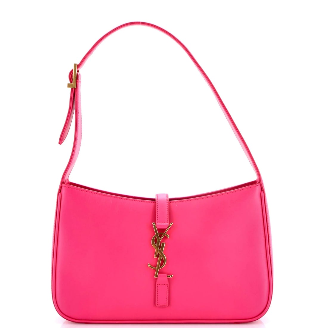 Small Hobo Leather 7 5 Laurent Saint: Small Hobo Leather 7 5 Laurent Saint Small Hobo Leather 7 5 Laurent Saint features a vibrant pink exterior made from high-quality leather, with scuffs and minor edge wear adding to its unique characte