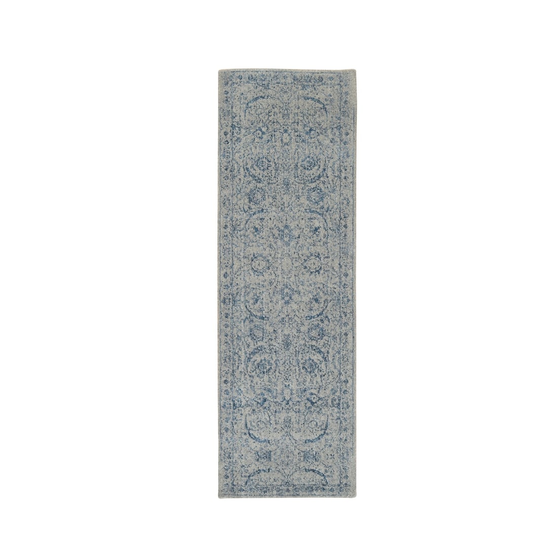 2'6"x8'1" Hand Loomed Gray Fine Jacquard Wool and Silk Runner Rug: 2'6"x8'1" Hand Loomed Gray Fine Jacquard Wool and Silk Runner Rug The 2'6"x8'1" Hand Loomed Gray Fine Jacquard Wool and Silk Runner Rug boasts an impressive blend of traditional craftsmanship and eleg