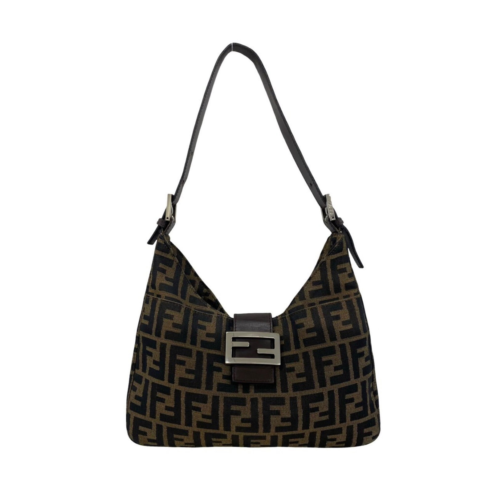 Shoulder Bag Canvas Leather by Fendi: Shoulder Bag Canvas Leather by Fendi Canvas and leather come together in a sleek, black shoulder bag from Fendi. Measuring 18cm x 29cm x 5cm, it features a sturdy design with clean lines and a