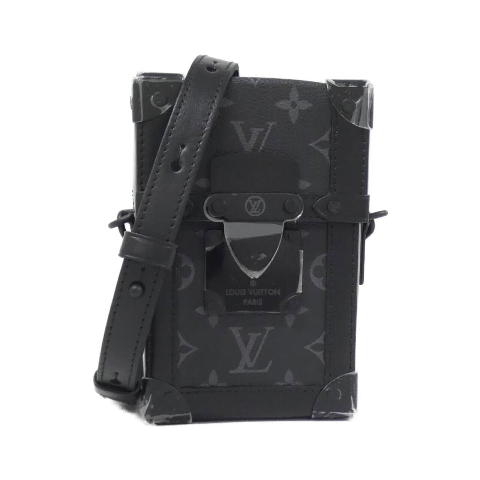 Coated Canvas Shoulder Bag By Louis Vuitton: Coated Canvas Shoulder Bag By Louis Vuitton Coated canvas shoulder bag with sleek black finish, measuring 18cm x 11cm x 6.5cm, comes with dust bag for protection. This stylish accessory features a cla