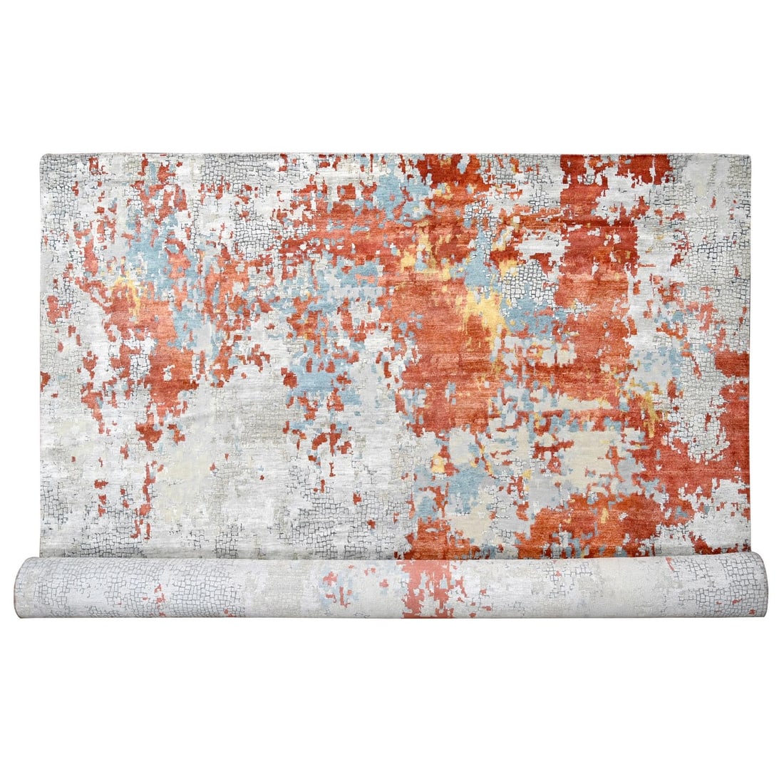 12'x17'10" Gainsboro Wool-Silk Mosaic Design Hand Knotted Oversized Rug: 12'x17'10" Gainsboro Wool-Silk Mosaic Design Hand Knotted Oversized Rug The Gainsboro Wool-Silk Mosaic Design Hand Knotted Oversized Rug boasts a striking mosaic design in a soothing grey color, creat