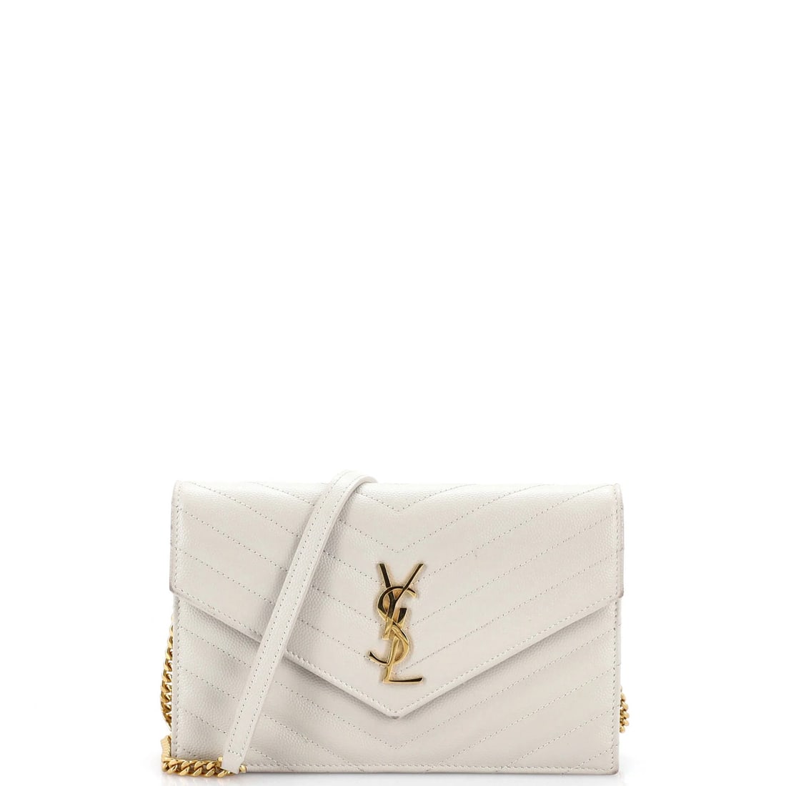 Matelasse Chevron Leather Small Monogram Saint Wallet on Chain Classic: Matelasse Chevron Leather Small Monogram Saint Wallet on Chain Classic Small Matelasse Chevron Leather Classic Monogram Wallet on Chain with Neutral Exterior and Black Interior, featuring gold hardwar