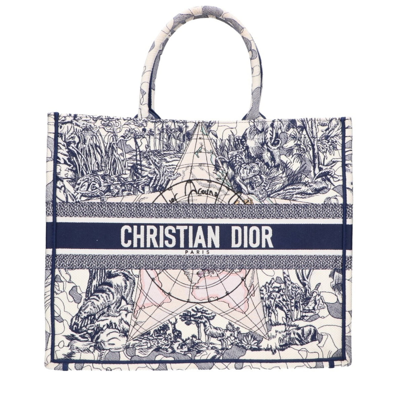 Christian Dior Tote Bag Canvas: Christian Dior Tote Bag Canvas Canvas tote bag from Christian Dior, featuring navy and white colors. This classic design measures 35cm x 42.5cm x 18cm and has a timeless appeal. Made from canvas mater