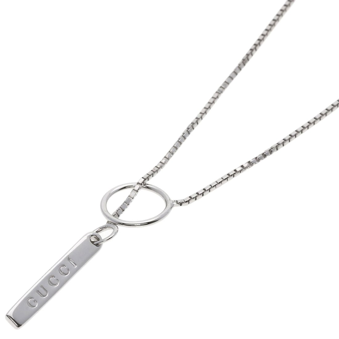 K18 White Gold Necklace Gucci Lariat: K18 White Gold Necklace Gucci Lariat K18 White Gold Necklace from GUCCI, featuring a sleek and modern design with a silver metal exterior. This 20.4-inch long necklace showcases the high purity of K18