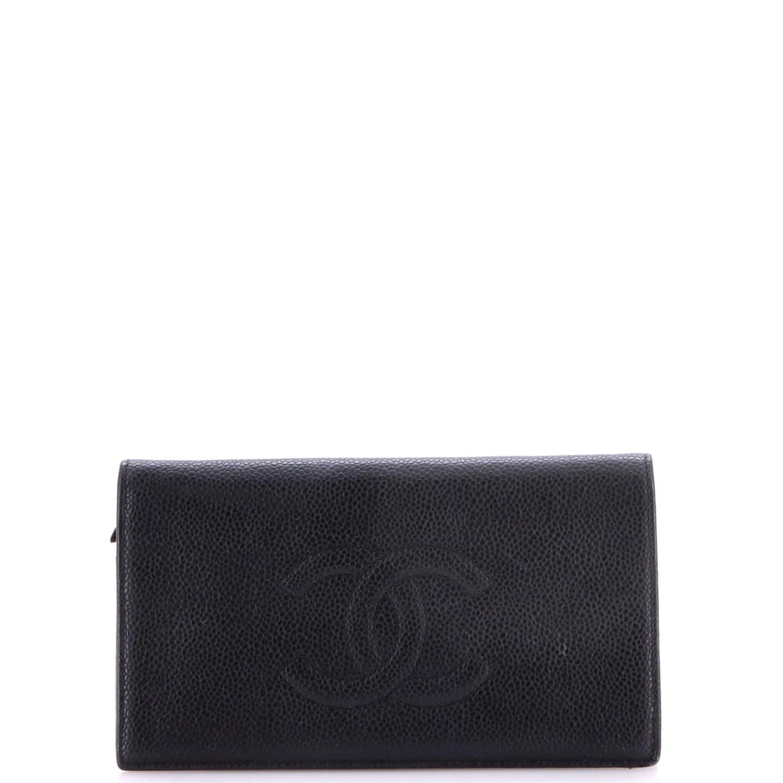 Caviar Long Chanel Wallet Timeless Yen: Caviar Long Chanel Wallet Timeless Yen Black leather Caviar Long Chanel Timeless Yen wallet with gold hardware, featuring a classic design and timeless style. This long wallet measures 4" in height, 7