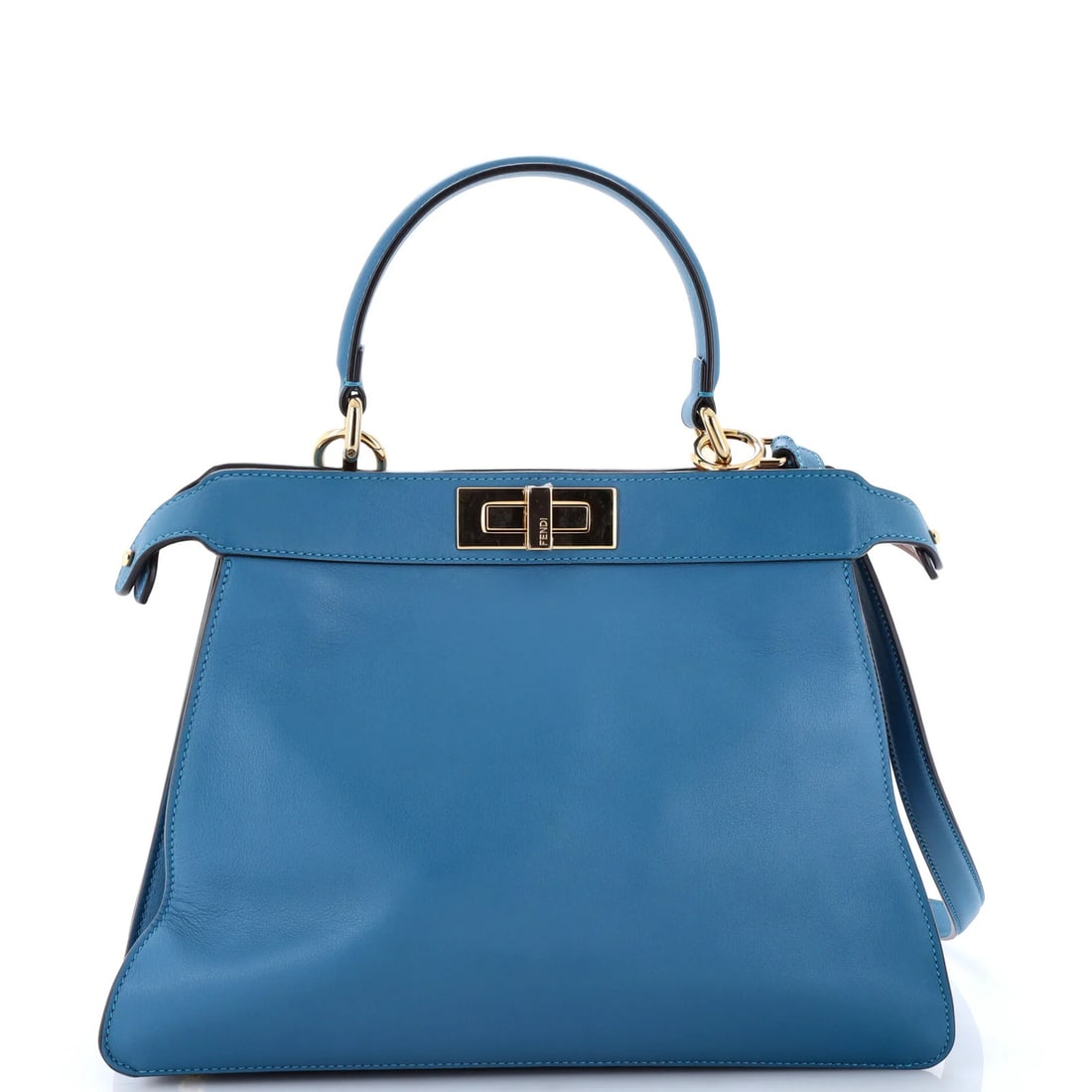 Peekaboo ISeeU Fendi Bag Leather Medium: Peekaboo ISeeU Fendi Bag Leather Medium Blue Fendi Peekaboo ISeeU Medium Leather Top Handle Bag with Gold Hardware and Pink Interior. This excellent condition medium-sized leather bag features a blue 