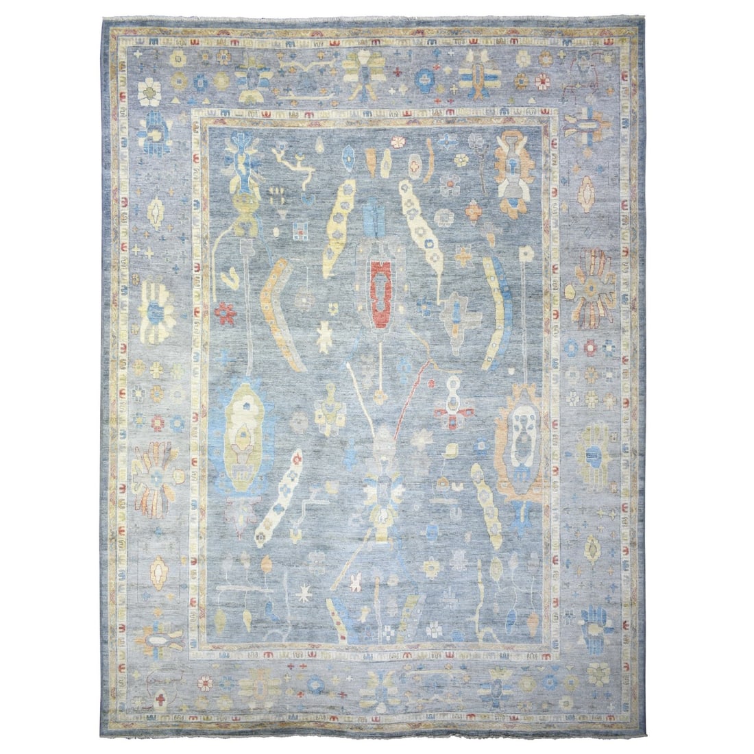 12'x16' Cadet Gray, Wool Hand Knotted, Afghan Angora Oushak Oversized Rug: 12'x16' Cadet Gray, Wool Hand Knotted, Afghan Angora Oushak Oversized Rug The Cadet Gray, Wool Hand Knotted Afghan Angora Oushak Oversized Rug boasts an impressive 12'x16' rectangular field with a sub