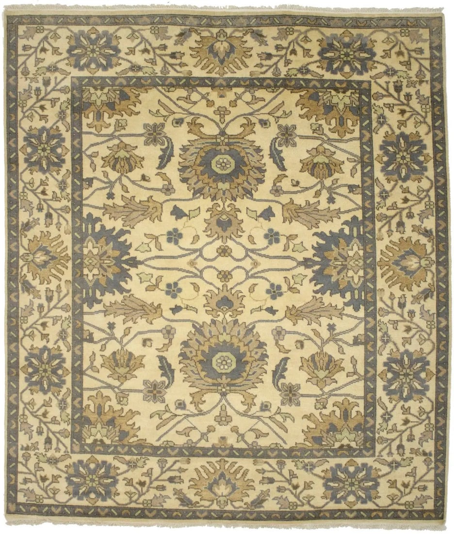 8'4X9'7 Ft Handmade Floral Oushak Chobi Oriental Rug Living Dining Room Carpet Hand-Knotted: 8'4X9'7 Ft Handmade Floral Oushak Chobi Oriental Rug Living Dining Room Carpet Hand-Knotted 8'4" x 9'7" Handmade Floral Oushak Chobi Oriental Rug - A stunning, hand-knotted wool rug with a modern flor