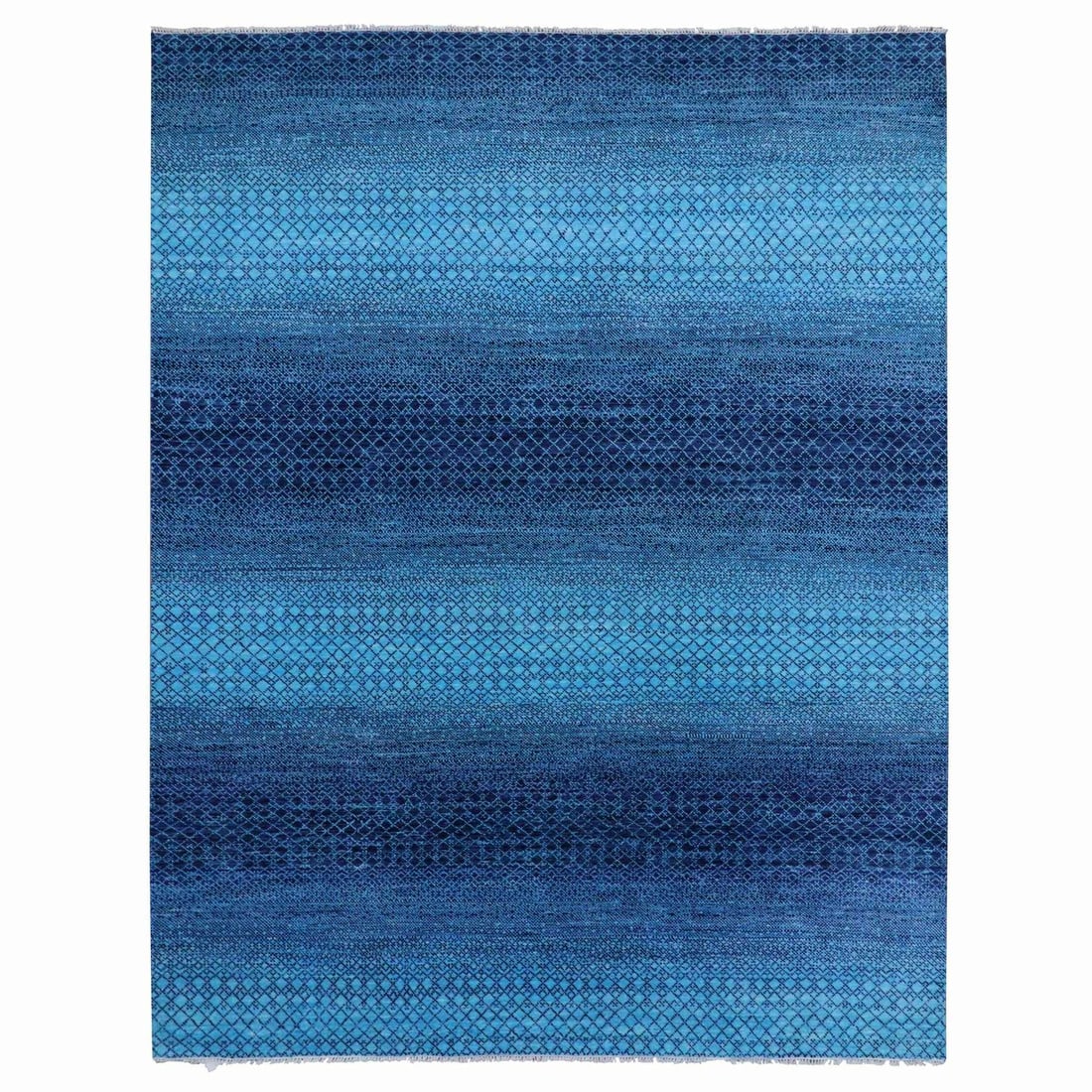 9'1"x11'8" Blue Hand Knotted Modern Chiaroscuro Collection Pure Wool Rug: 9'1"x11'8" Blue Hand Knotted Modern Chiaroscuro Collection Pure Wool Rug 9'1"x11'8" Blue Hand Knotted Modern Chiaroscuro Collection Pure Wool Rug - A stunning blue hand-knotted wool rug with a rectang