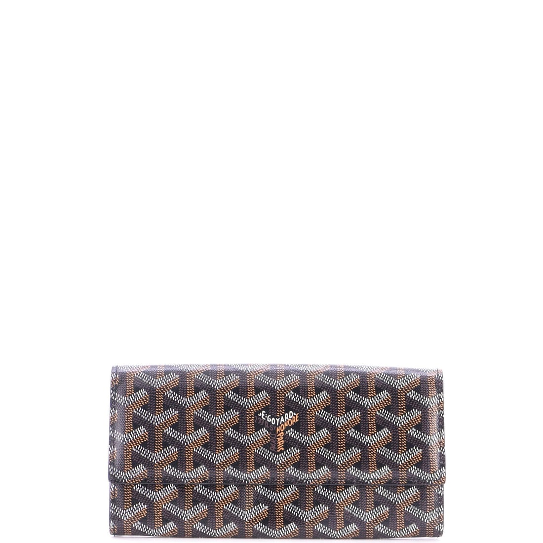 Coated Canvas Goyard Varenne Wallet Long: Coated Canvas Goyard Varenne Wallet Long Canvas Coated Goyard Varenne Wallet Long in Excellent Condition. This black coated canvas wallet features a long design, yellow leather interior, and silver ha