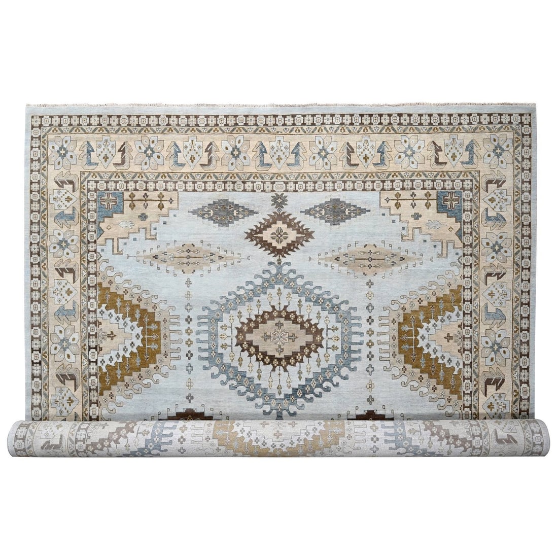 14'x17'10" Gray Wool Hand Knotted Zoroastrian Village Oversized Rug: 14'x17'10" Gray Wool Hand Knotted Zoroastrian Village Oversized Rug This stunning 14'x17'10" Gray Wool Hand Knotted Zoroastrian Village Oversized Rug boasts an impressive flatweave design, featuring a
