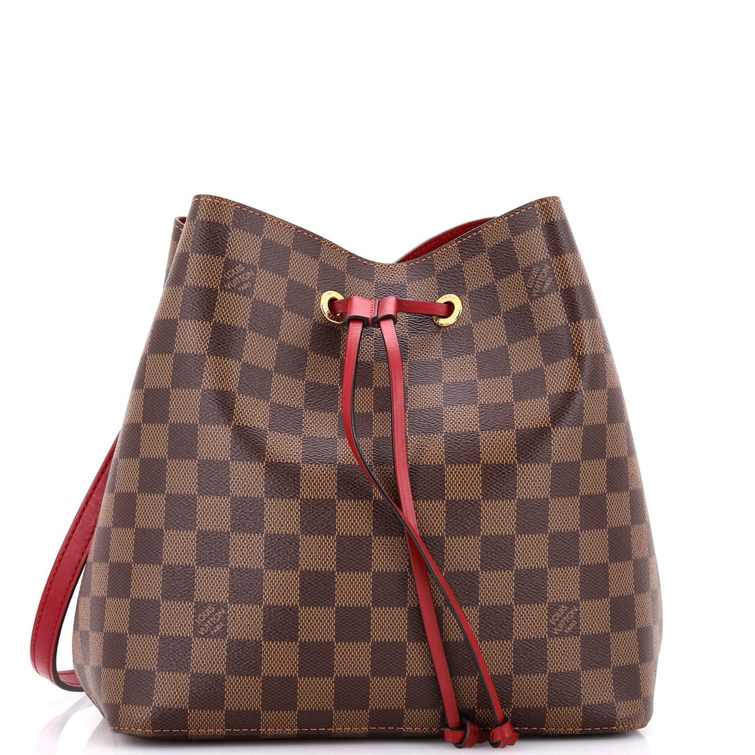 Louis Vuitton NeoNoe Handbag Damier with Leather MM: Louis Vuitton NeoNoe Handbag Damier with Leather MM The Louis Vuitton NeoNoe Handbag Damier with Leather MM boasts a classic brown canvas exterior adorned with iconic Damier patterns, complemented by 