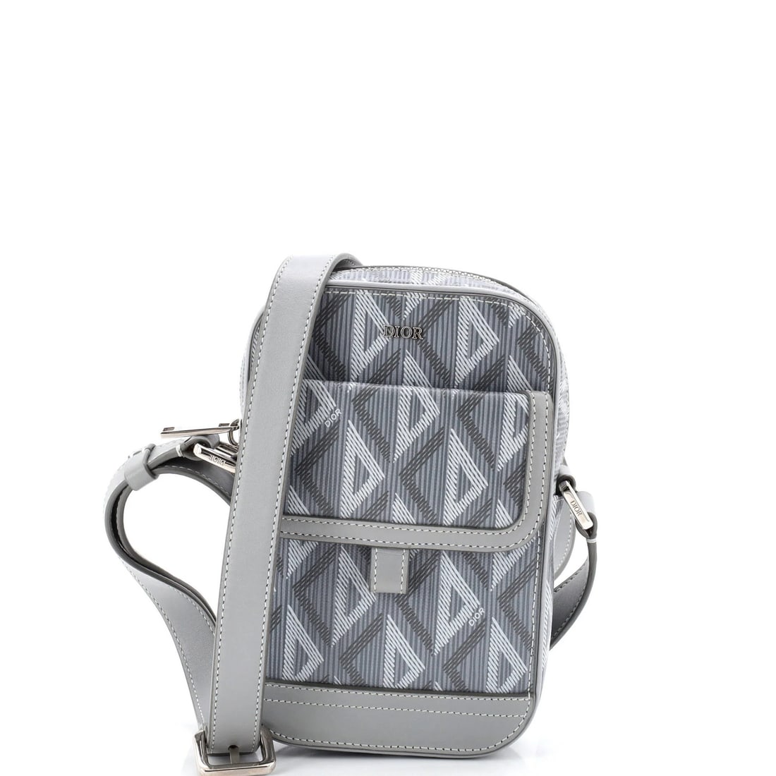 Christian Dior Hit Road Messenger Bag Coated Diamond Canvas Leather: Christian Dior Hit Road Messenger Bag Coated Diamond Canvas Leather The Christian Dior Hit Road Messenger Bag boasts a striking gray canvas-coated exterior, complemented by diamond-embellished accents