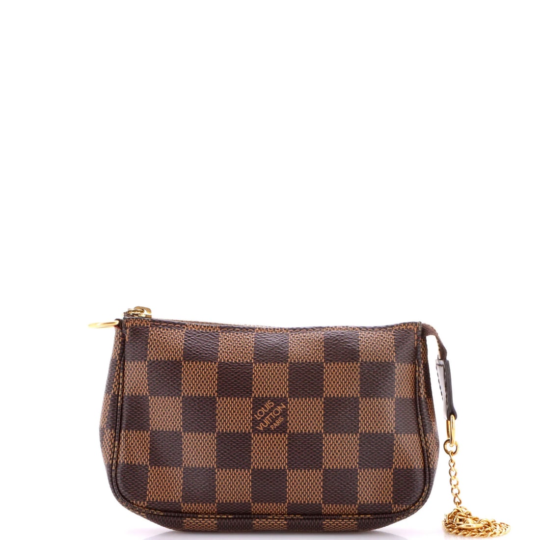Vuitton Pochette Accessoires Mini Damier: Vuitton Pochette Accessoires Mini Damier The Louis Vuitton Pochette Accessoires Mini Damier in brown canvas coated exterior offers a stylish and compact clutch. With its signature Damier pattern and g